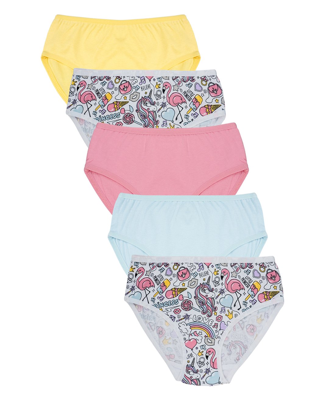 Charm n Cherish Cotton Pack Of 5 Solid & Unicorn Printed Panties - Blue Pink & Yellow-picture-22