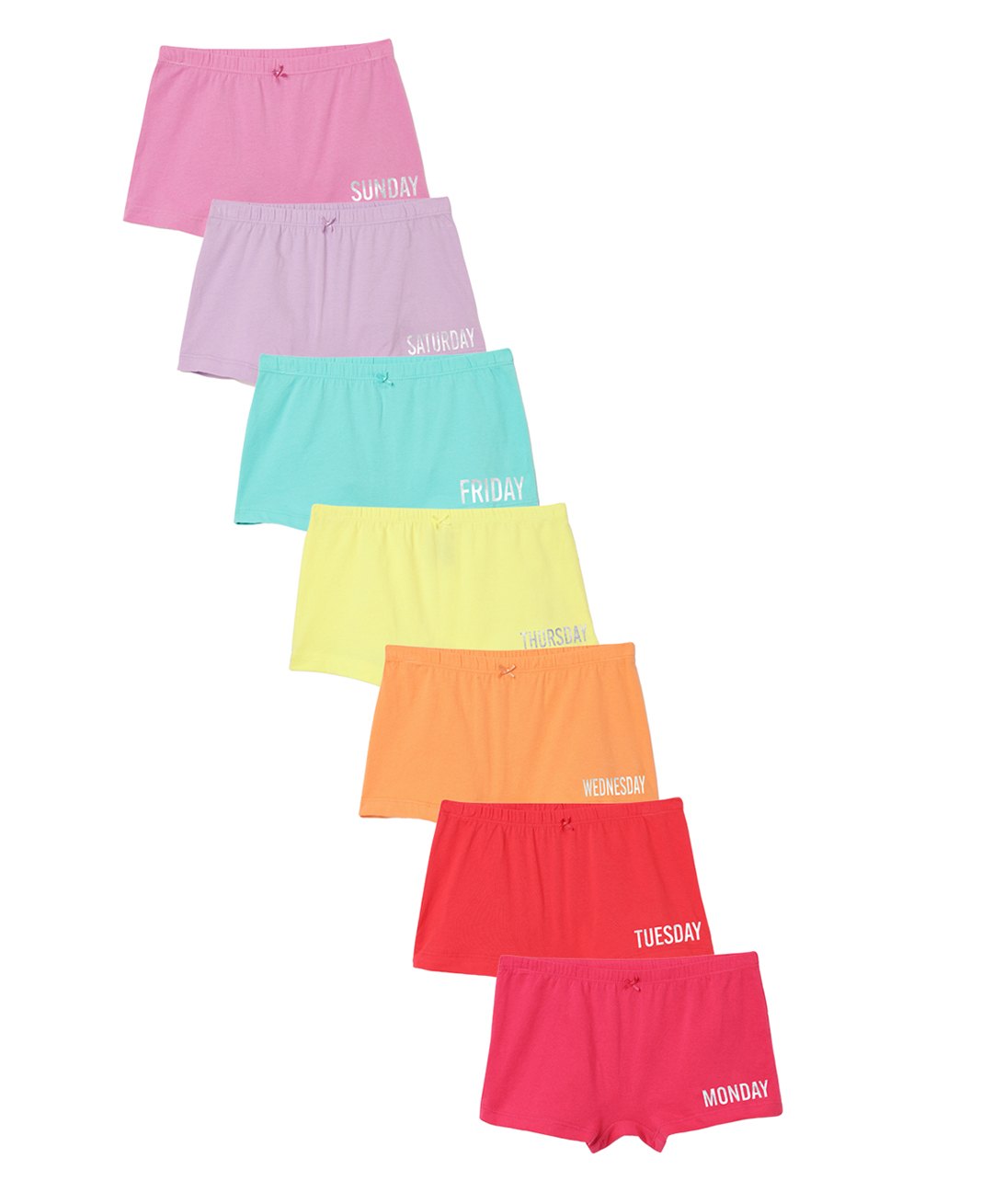 Charm n Cherish Cotton Blend Pack Of 7 Weekdays Text Printed Girls Boyshorts - Pink Red & Blue-picture-34