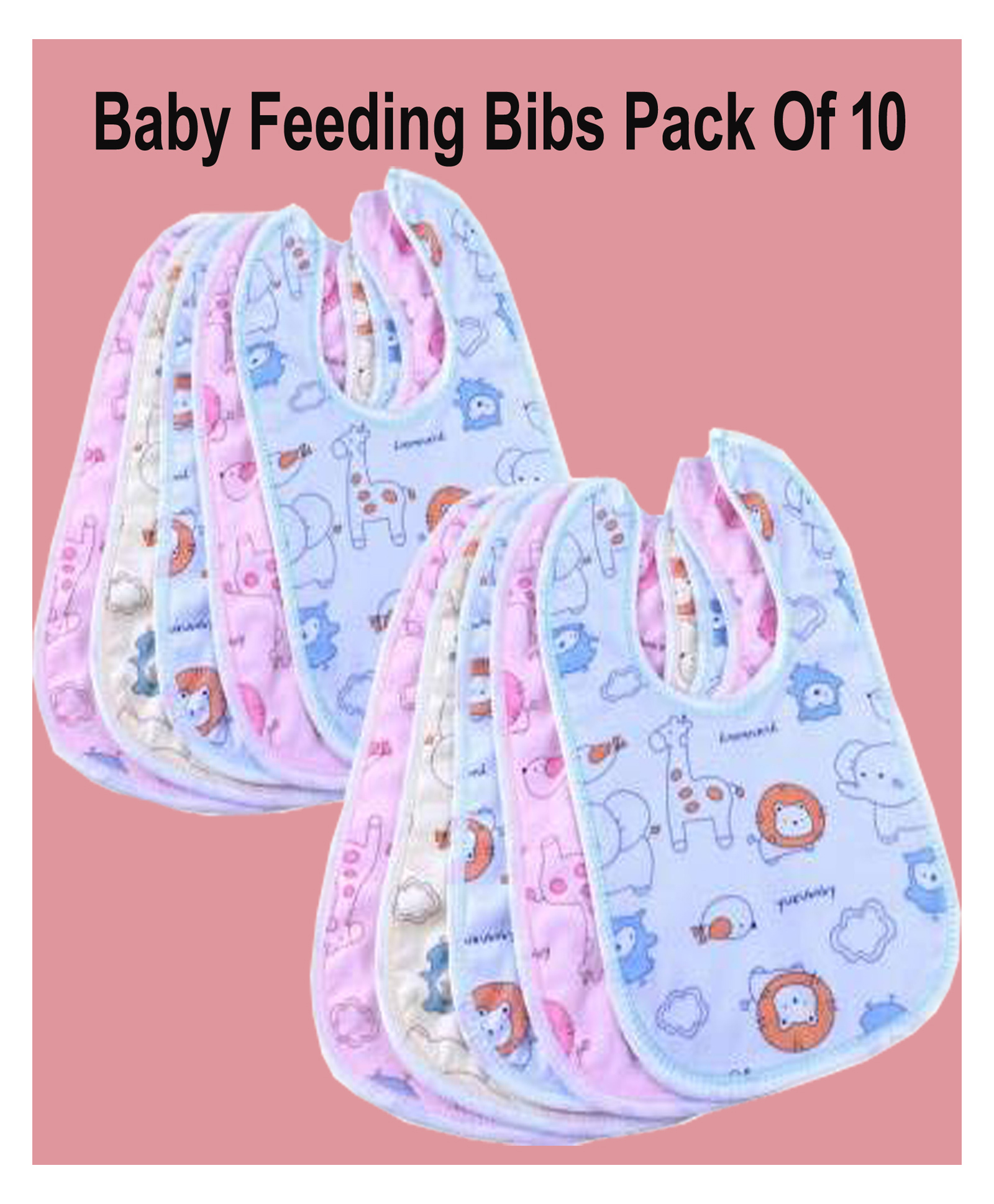 Joy Buzz Waterproof Feeding Bibs with Snap Button Closure Printed Pack of 10- Multicolour-image-15