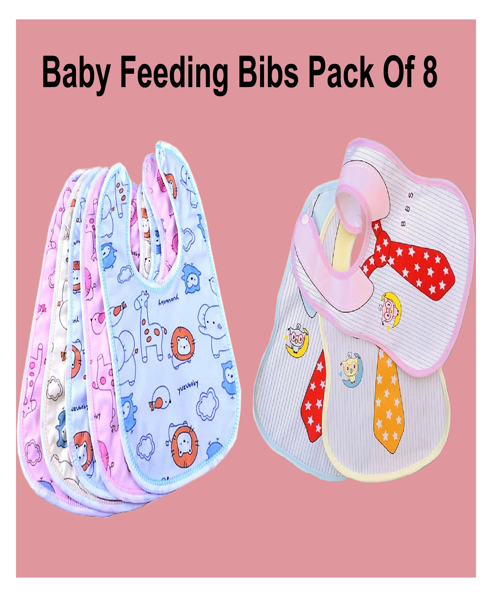 Joy Buzz Waterproof Feeding Bibs with Snap Button Closure Tie Print Pack of 8- Multicolour-image-18