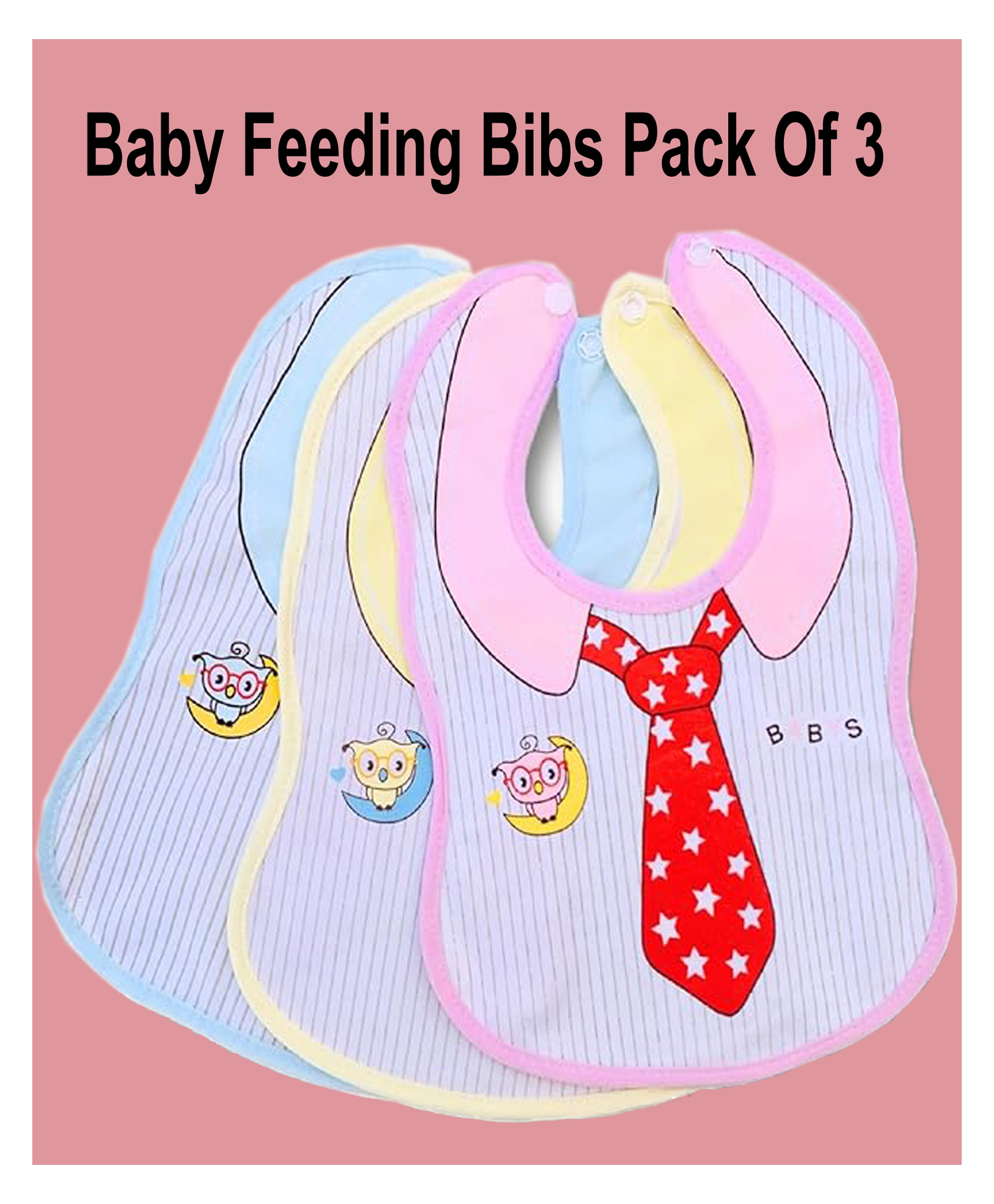 Joy Buzz Waterproof Feeding Bibs with Snap Button Closure Tie Print Pack of 3- Multicolour-image-19