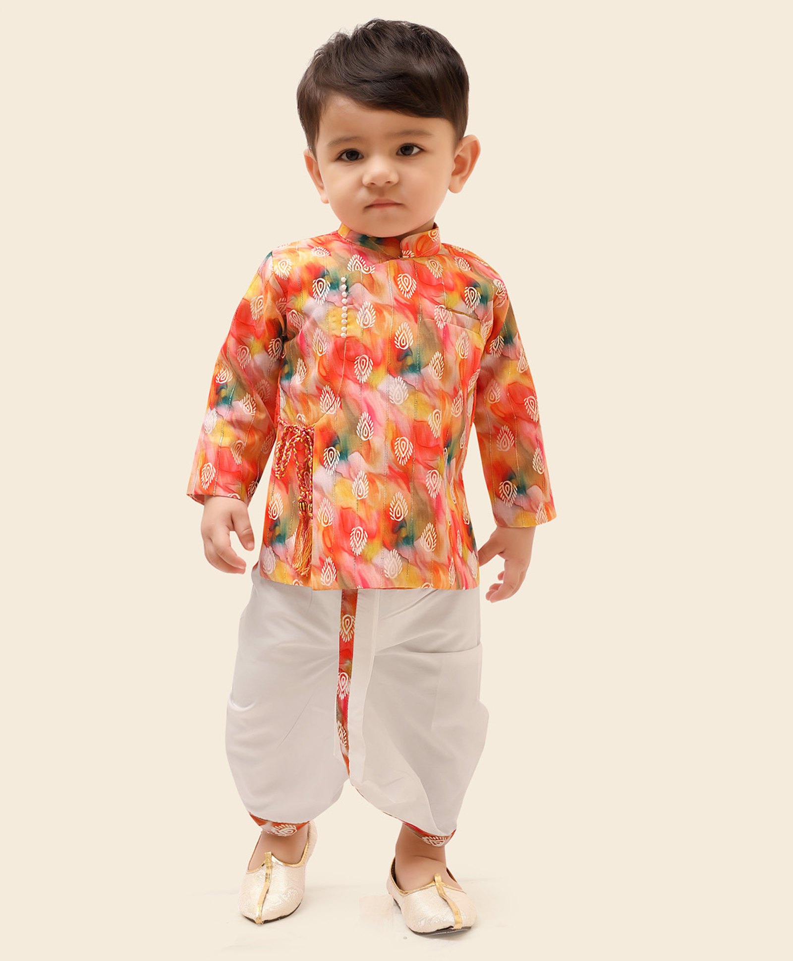little desi Art Silk Full Sleeves Ethnic Motifs Printed Kurta Dhoti Set - Multi Colour-picture-39