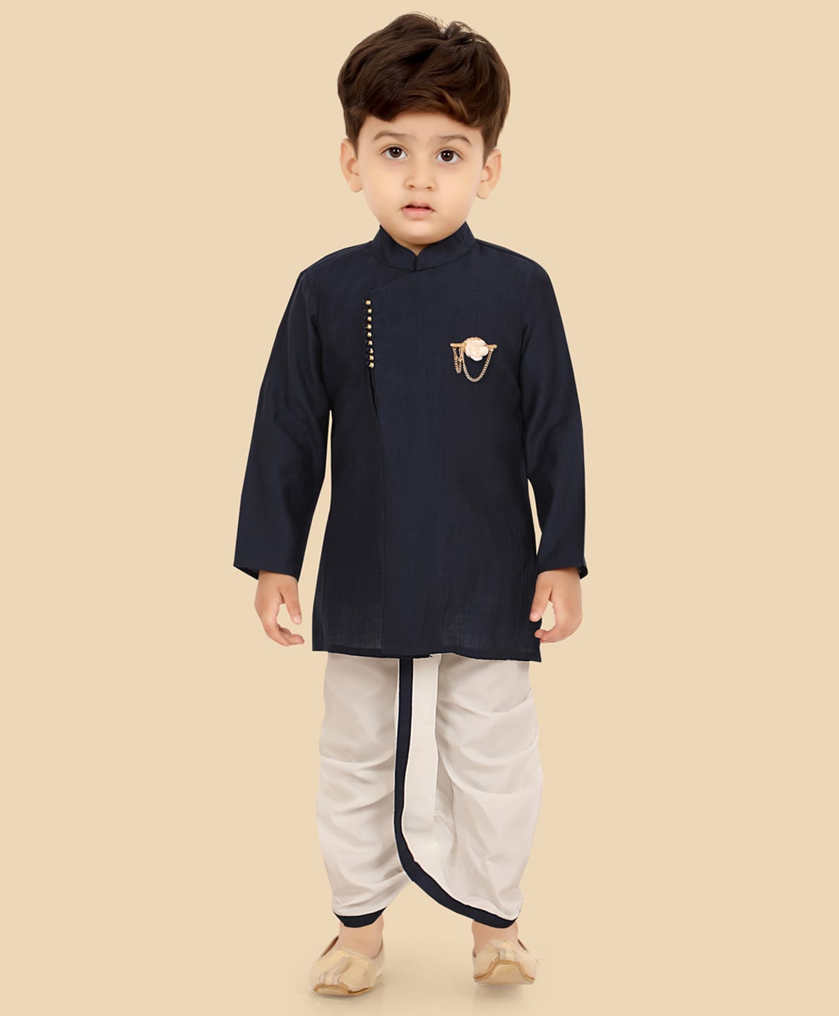 little desi Cotton Silk Woven Full Sleeves Solid Coordinating Dhoti Kurta Set - Navy Blue-picture-33