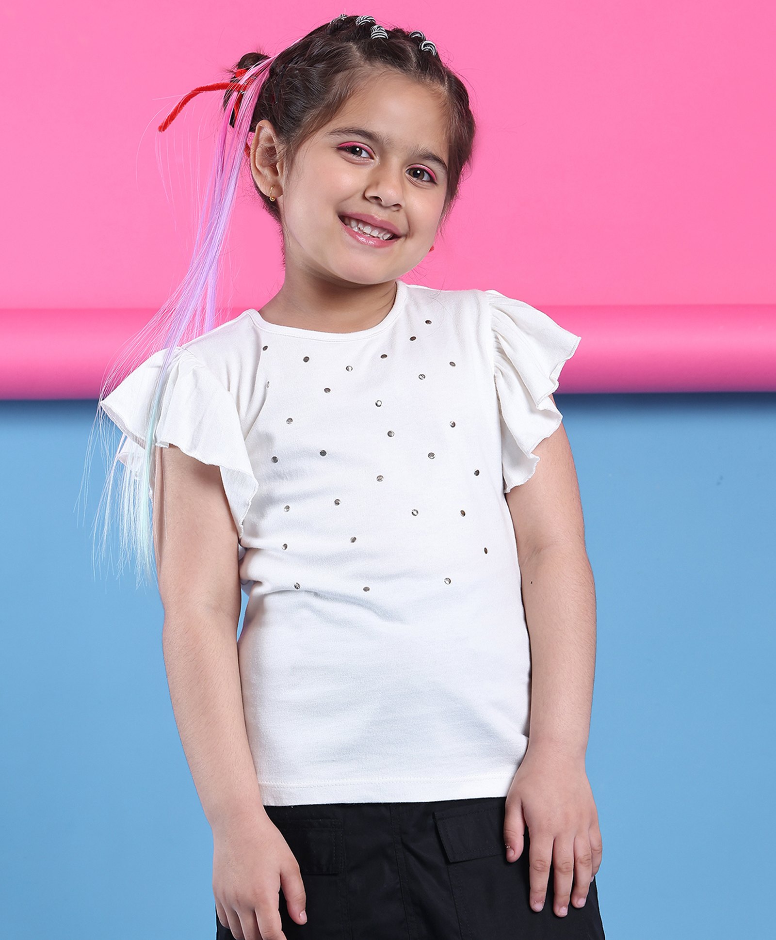 BaawRi Cotton Knit Frill Sleeves Embellished Top - White-image-37
