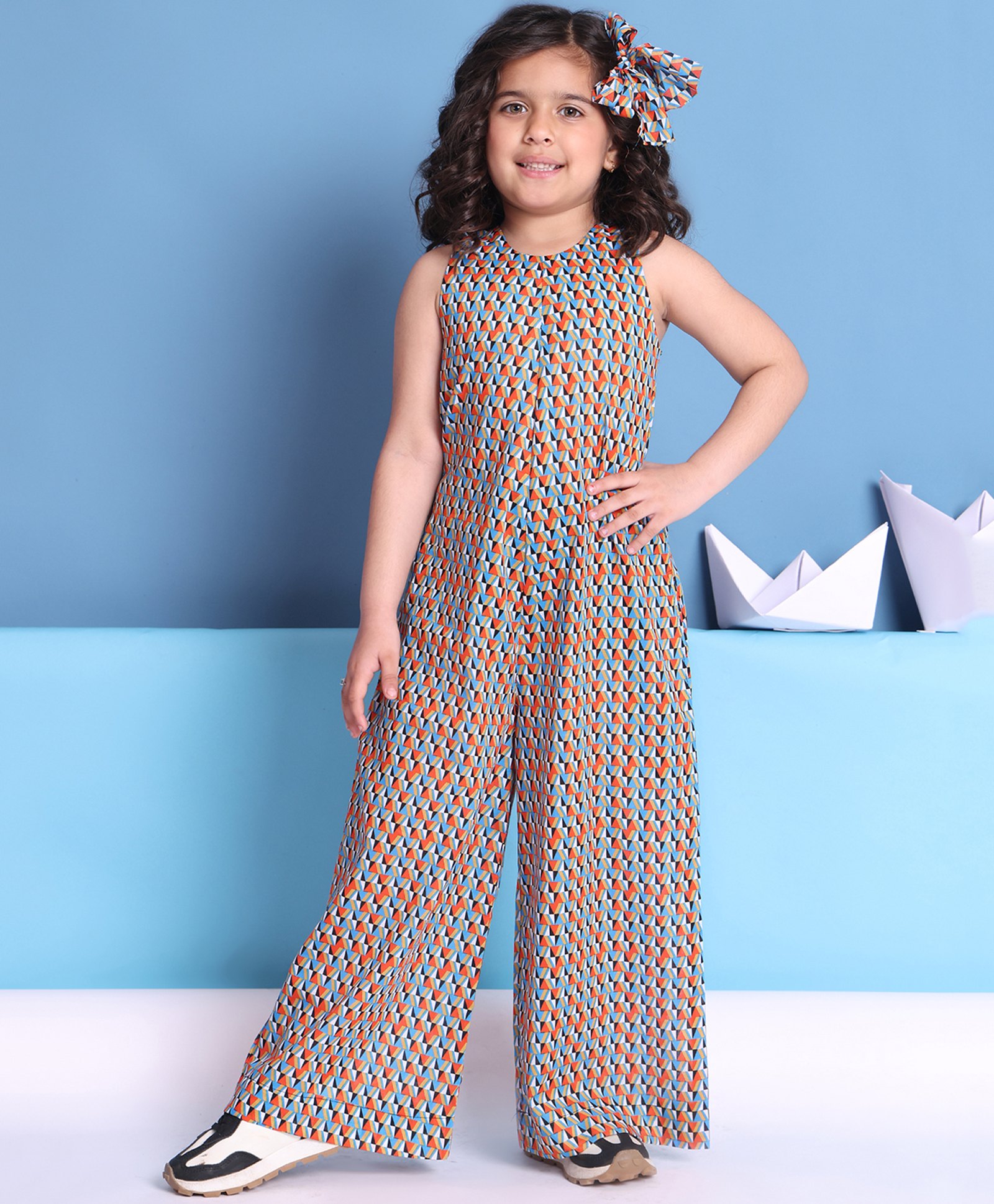 BaawRi Cotton Woven Sleeveless Geometric Printed Jumpsuit - Multi Colour-picture-13