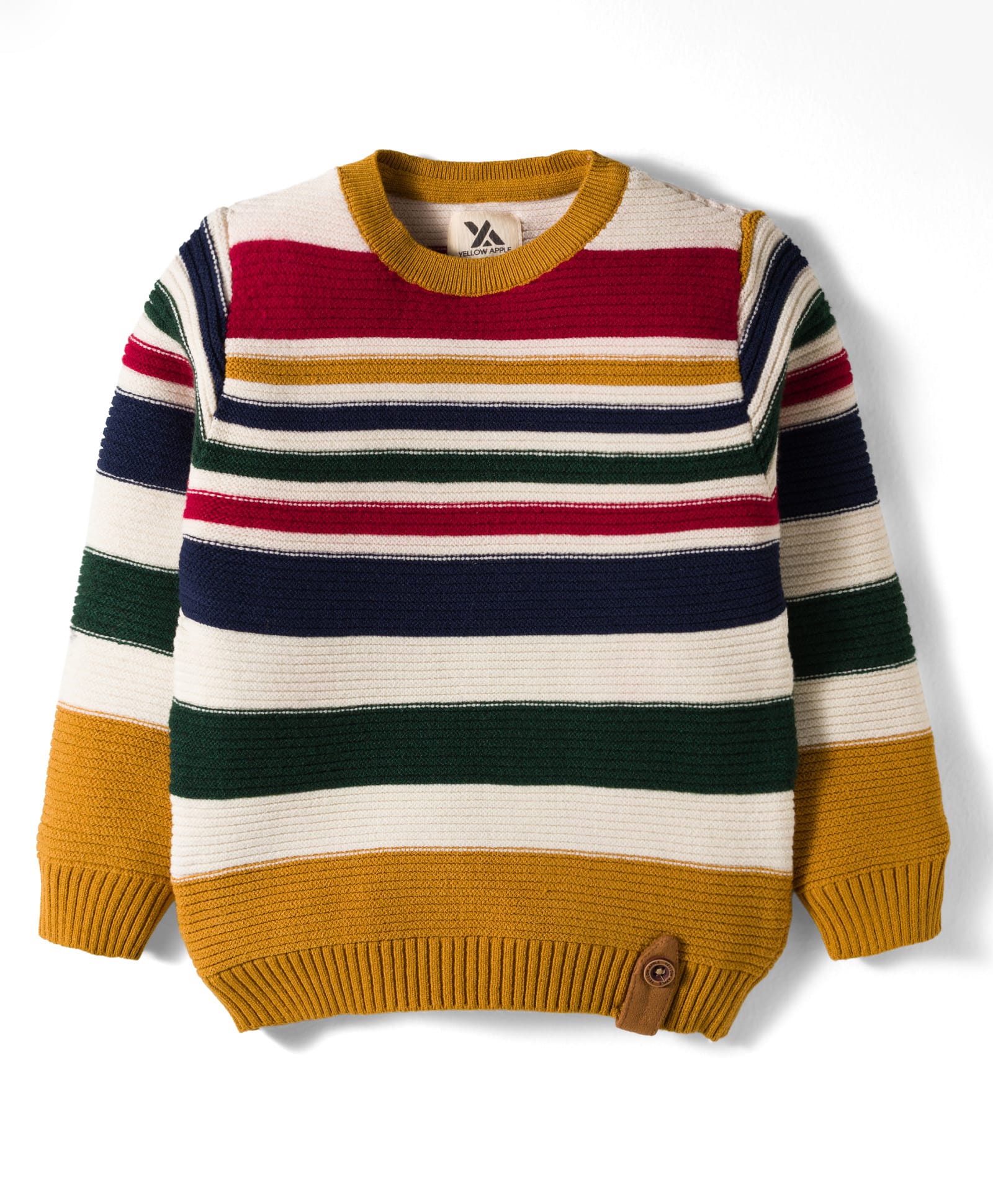 Yellow Apple Knit Full Sleeves Striped Pullover Sweater - Mustard-picture-10