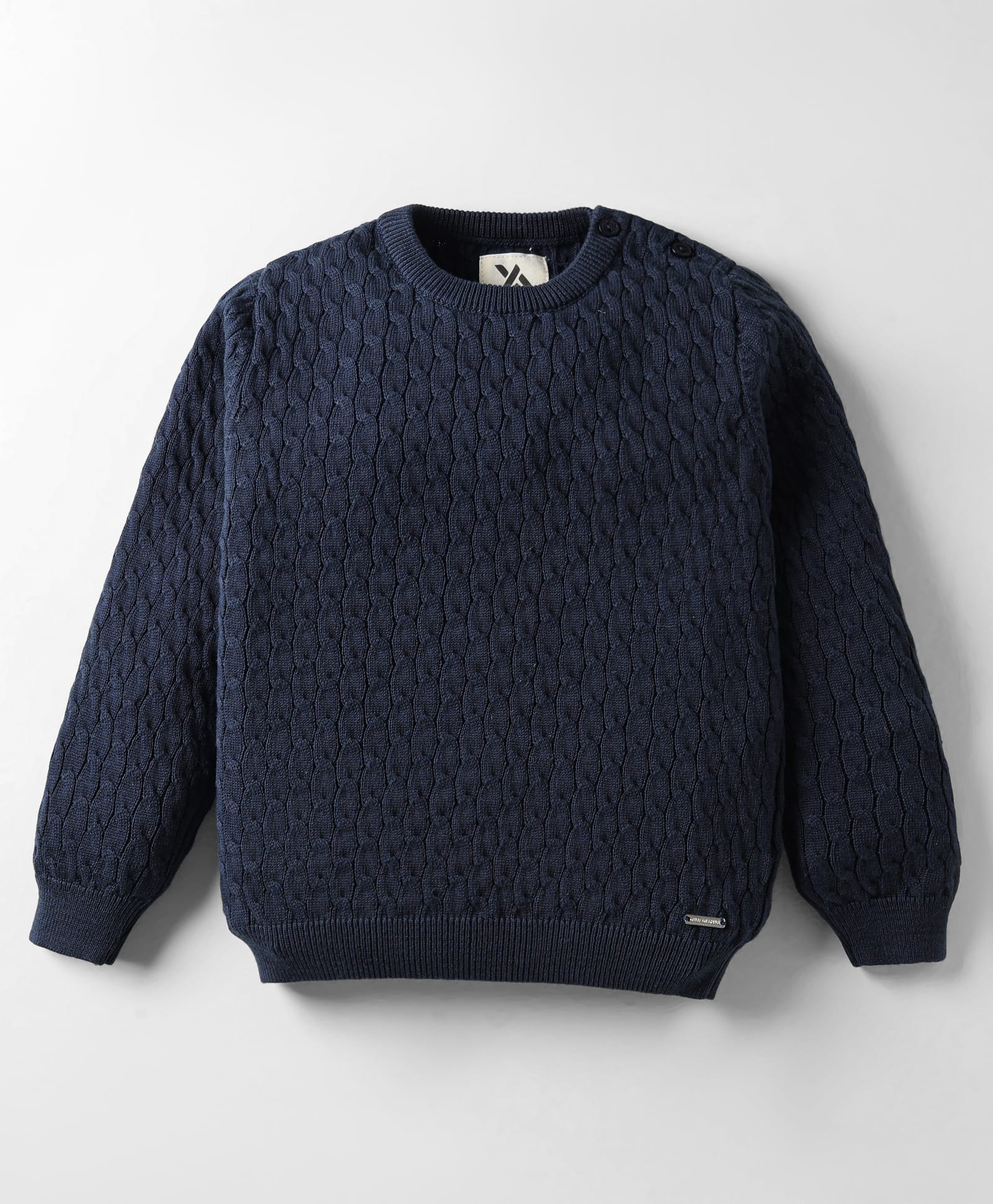Yellow Apple Knit Full Sleeves Solid Coloured Pullover Sweater With Cable Knit Design - Navy Blue-picture-34