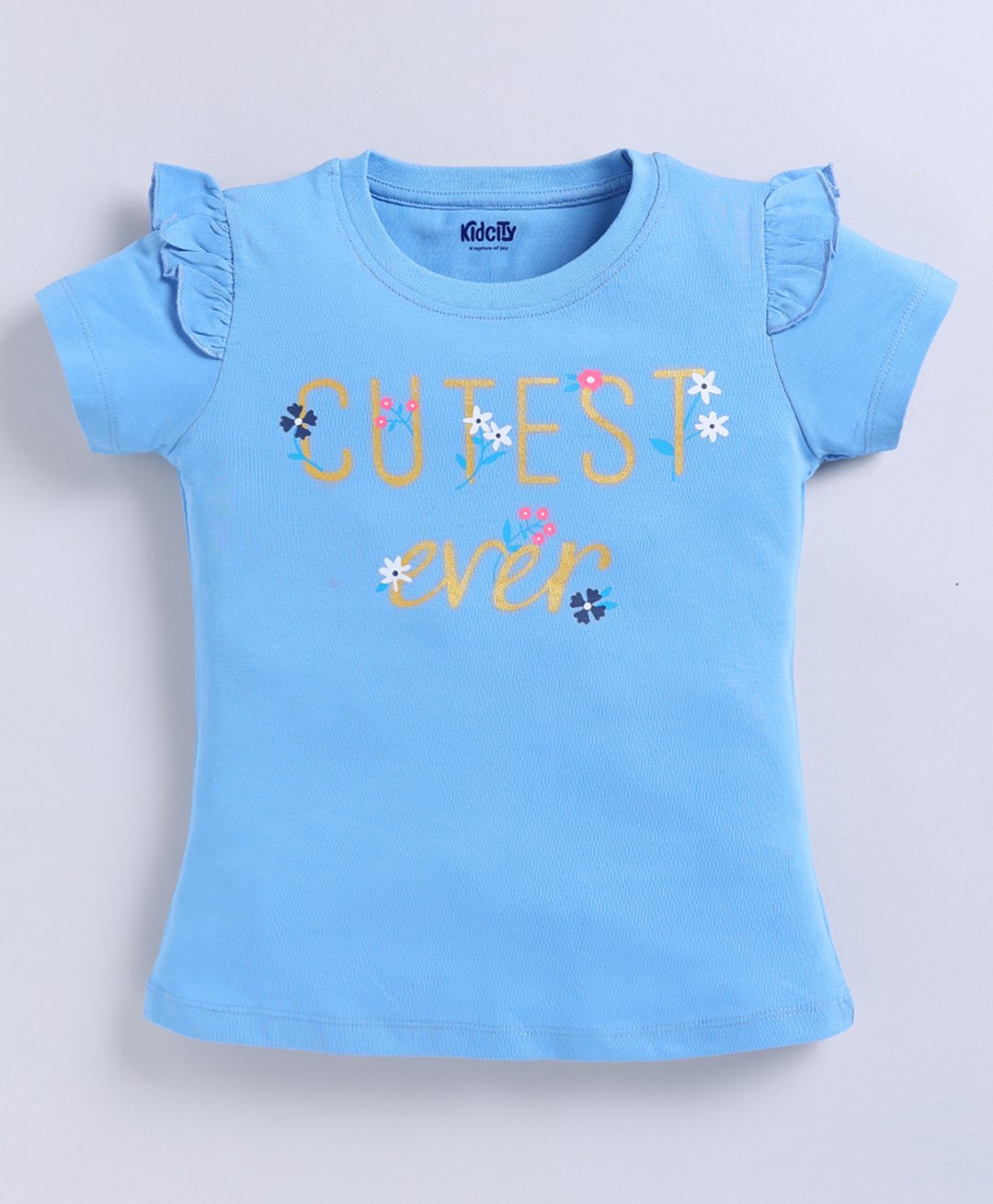 Kidcity Cotton Sinker Half Sleeves Cutest Ever Text Printed Top - Sky Blue-picture-25