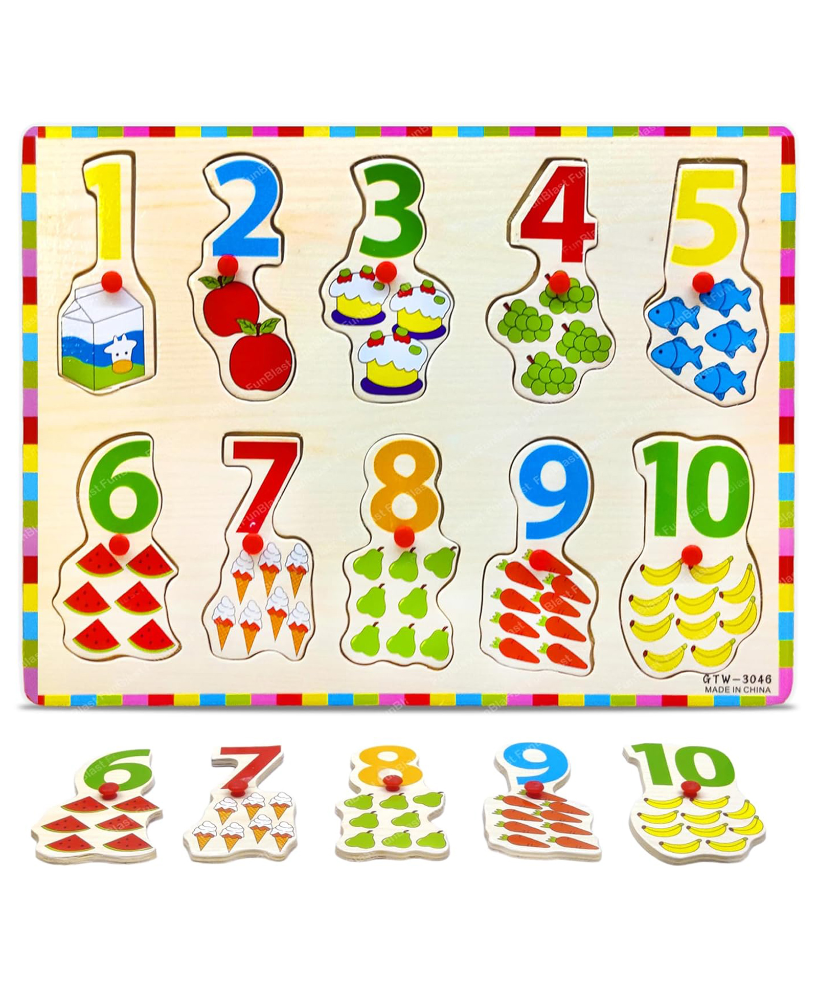 FunBlast Wooden Learning Board for Kids with Knobs1 to 10 Multicolor-image-37