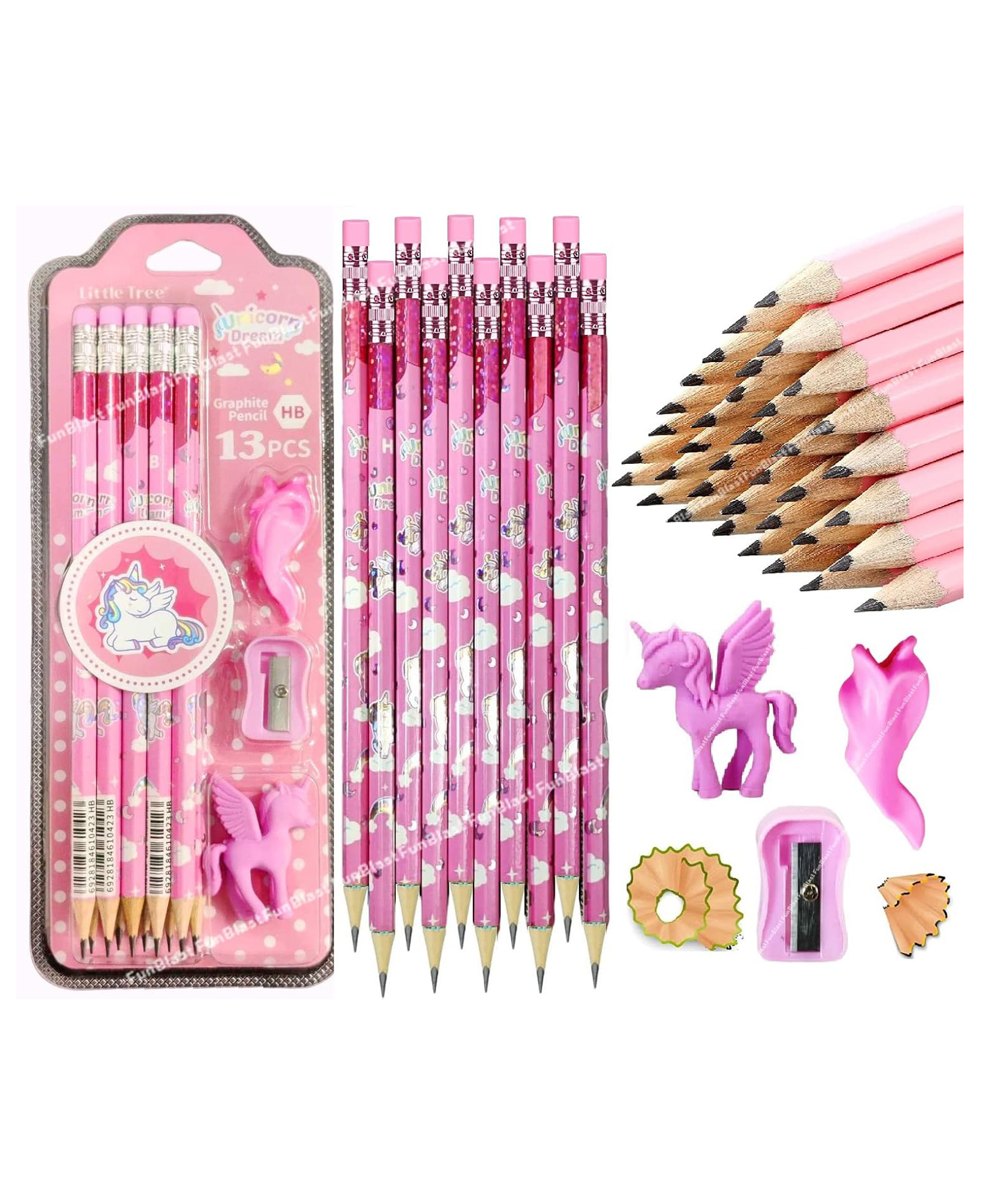 FunBlast Unicorn Theme Pencils Set with Sharpener Eraser and Pencil Cap13 Pcs-picture-16