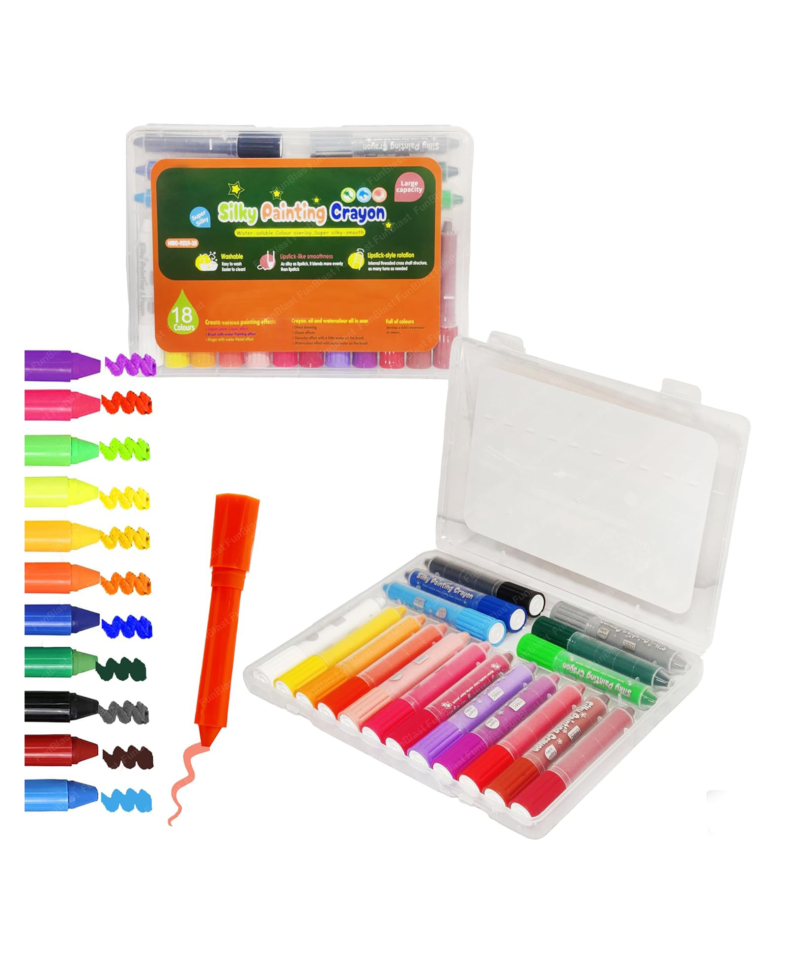 FunBlast Washable Crayons for Kids - 18 Shades Rolling Crayons Set - Multicolor-picture-13