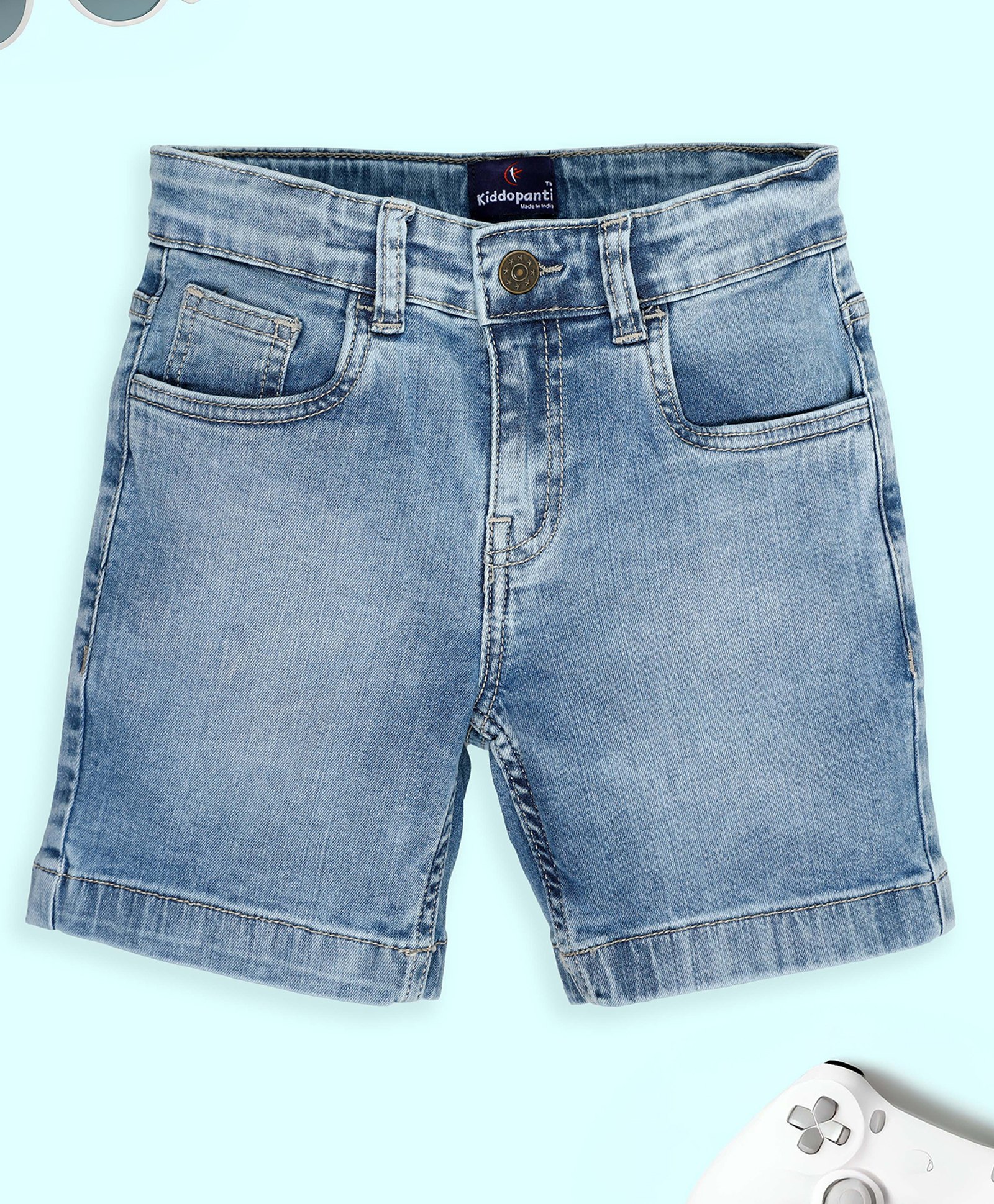 Kiddopanti Denim Mild Washed Shorts - Light Blue-picture-13