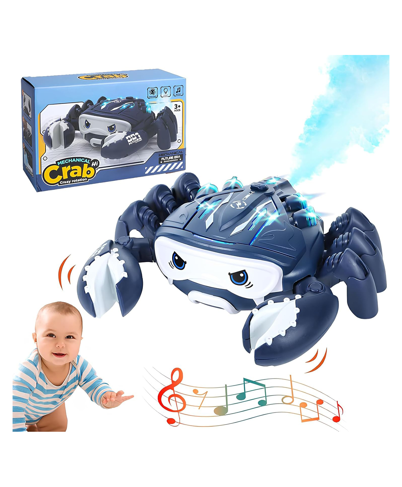 Sanjary Crawling Crab Baby Toy with Mist Spray & Light, Tummy Time Toys for kids color design may vary-image-49