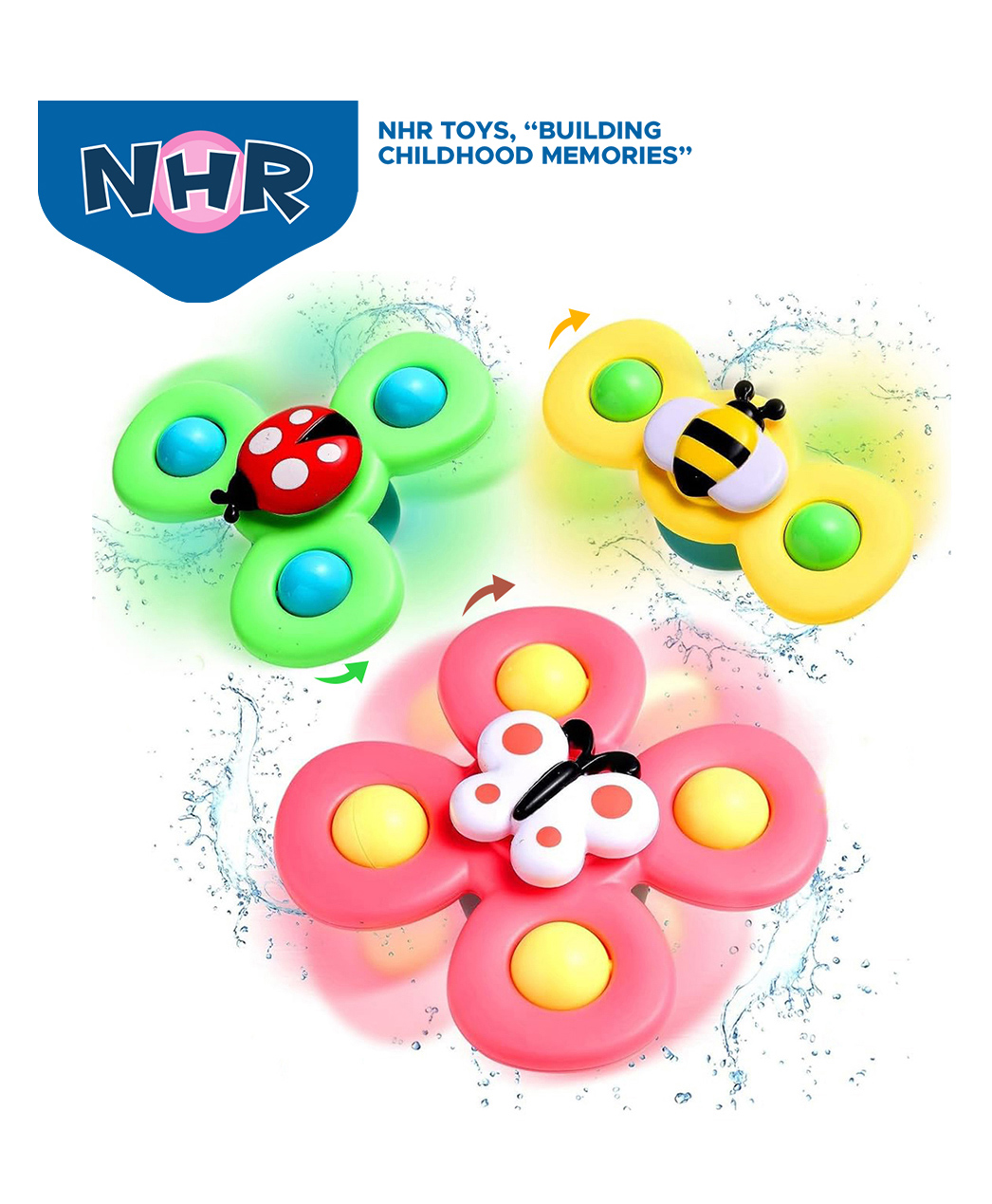NHR3PCS Suction Cup Spinner Baby Toys Sensory Fidget Spinning Toys for Bathtub, High Chair, Travel Montessori Toys Baby Bath Toys with Cute Cartoon Designs Gift for Toddlers