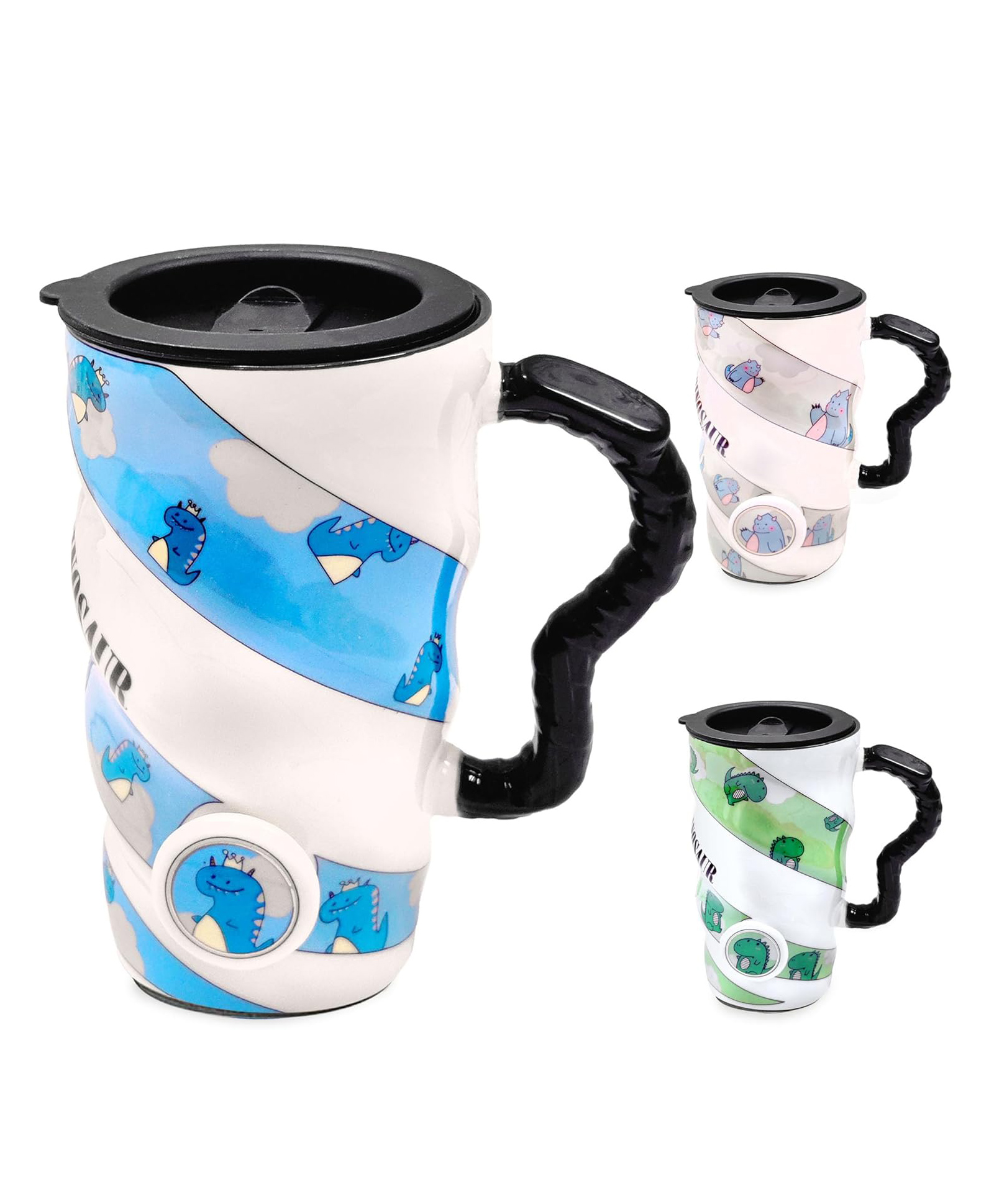 FunBlast Dinosaur Theme Ceramic Mug with Lid Pack of 1 Random Color - 350 ml-image-24