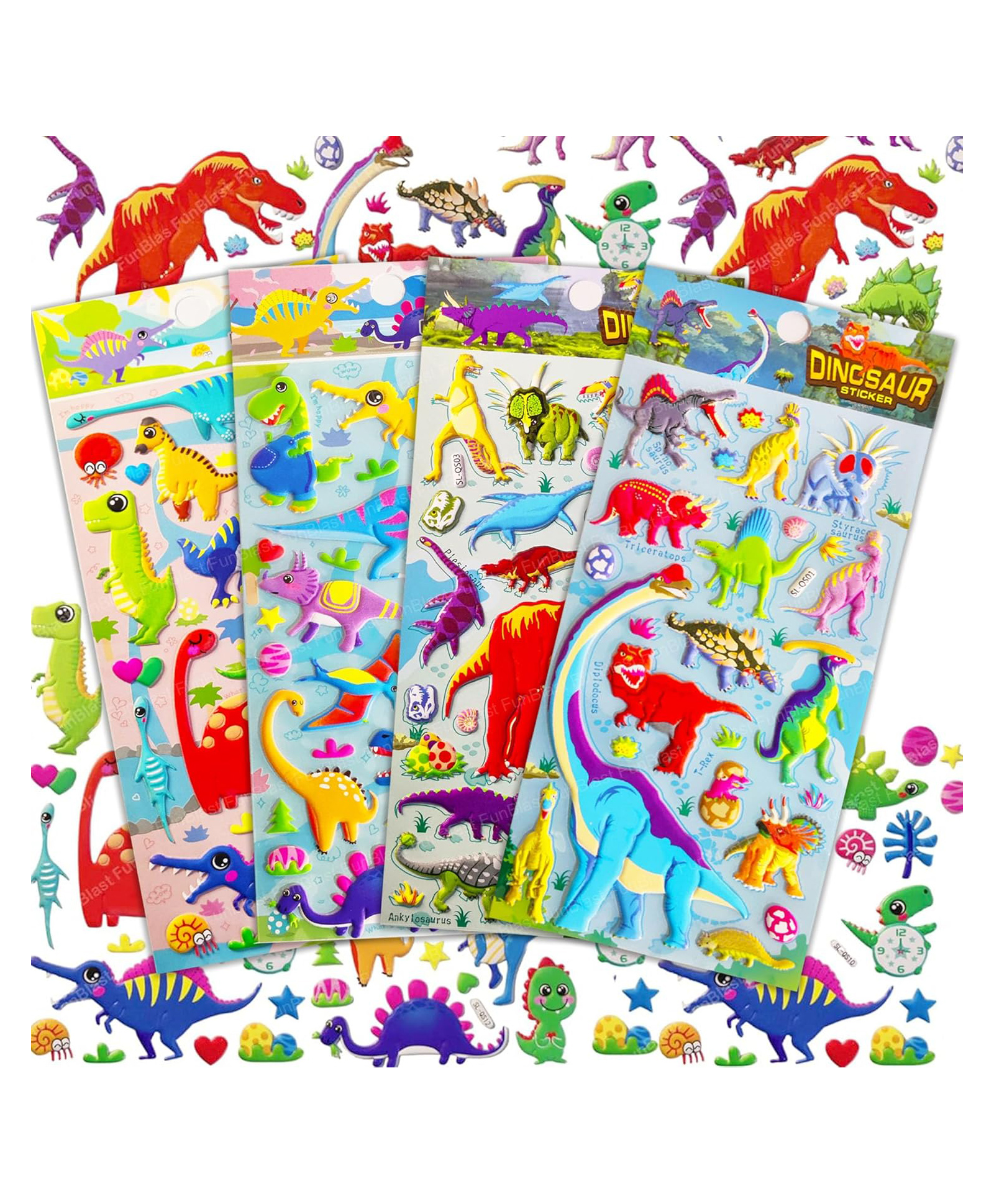 FunBlast 3D Dinosaur Theme Puffy Stickers Set of 4 Sheets Random Design-picture-18