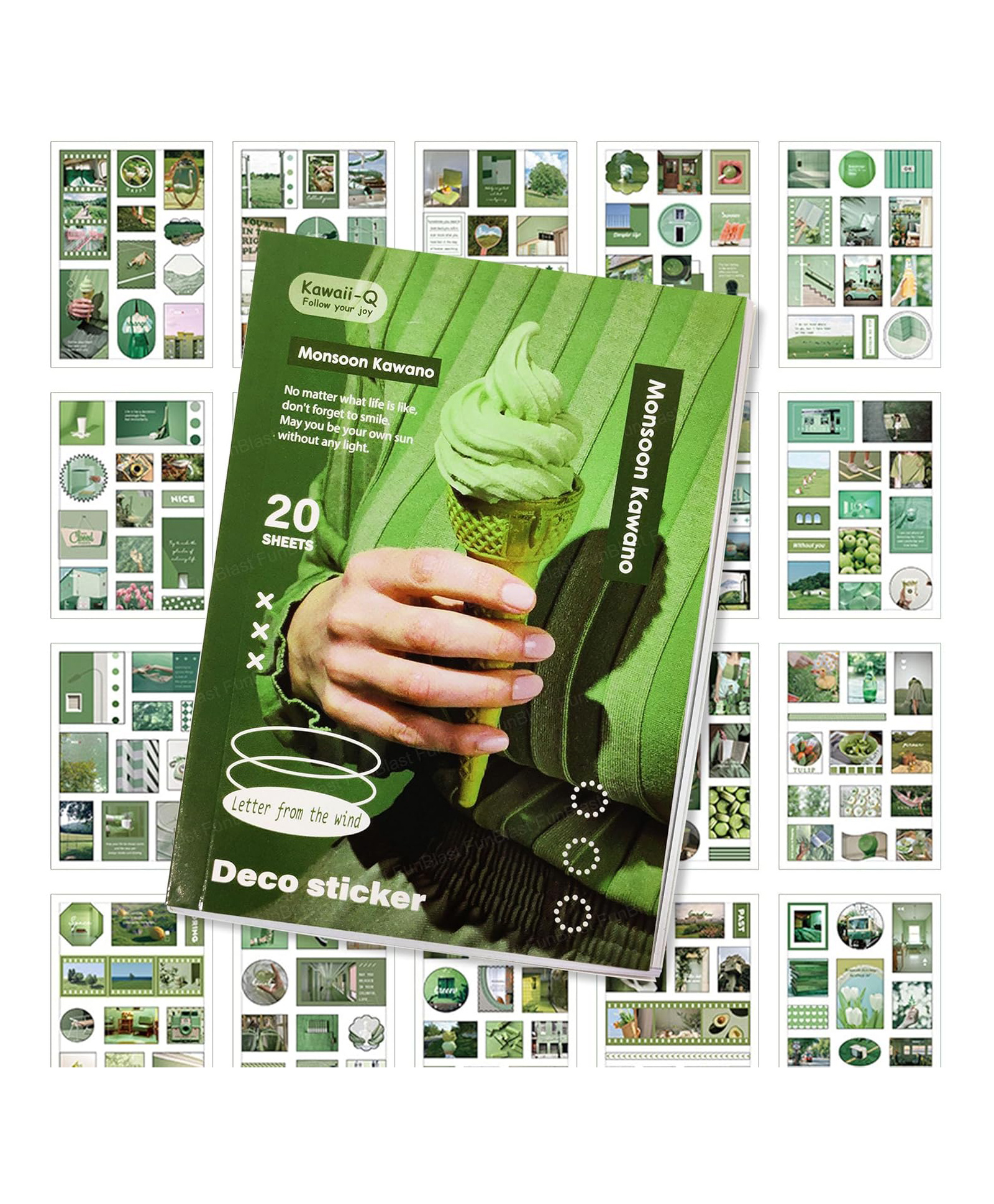 FunBlast Retro Creative Stickers Book Set for Projects - 20 Sheets/240+ stickers Green-picture-19