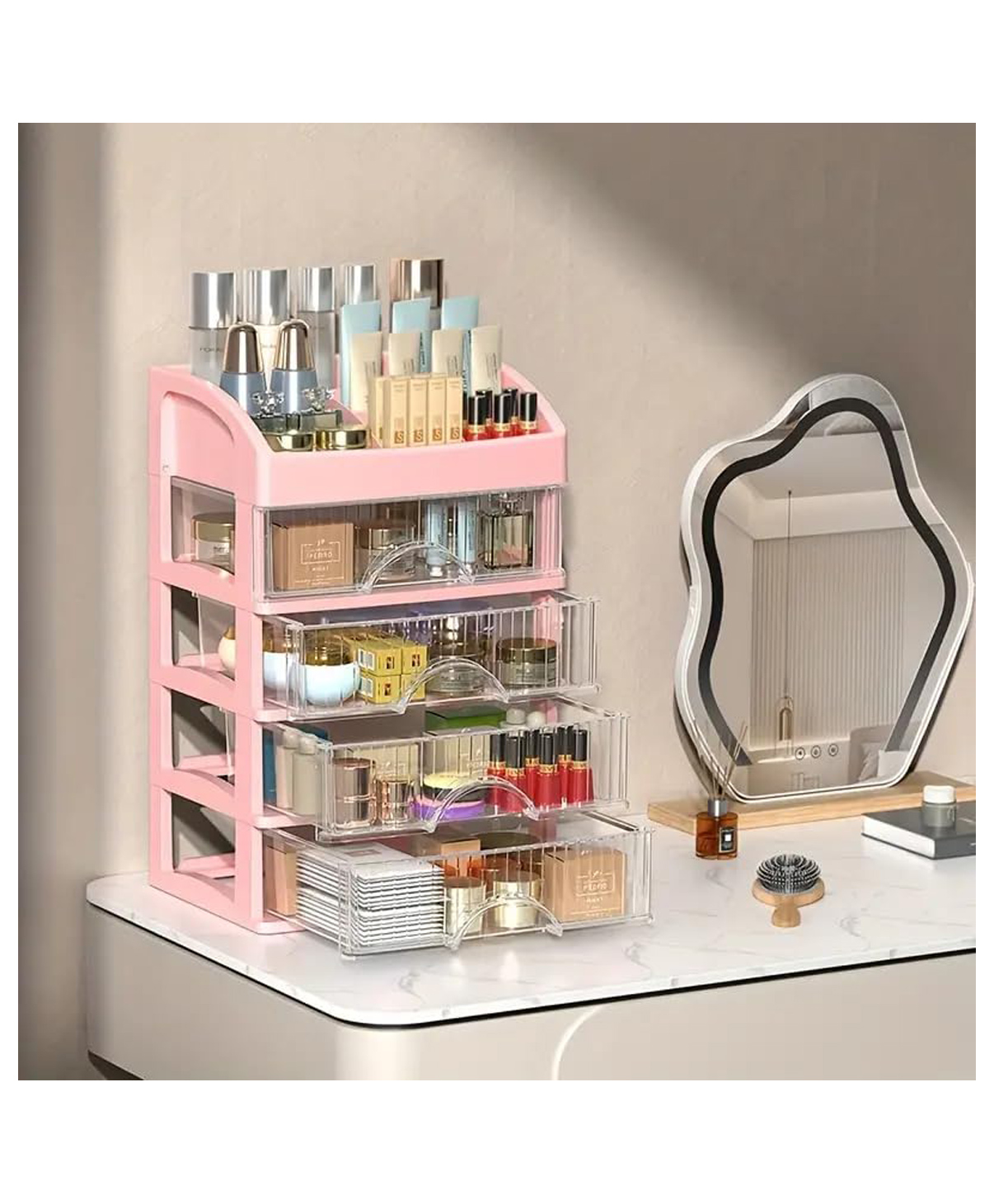FunBlast Plastic Desk Storage Organizer with Drawer Pack of 1 Pink-picture-16