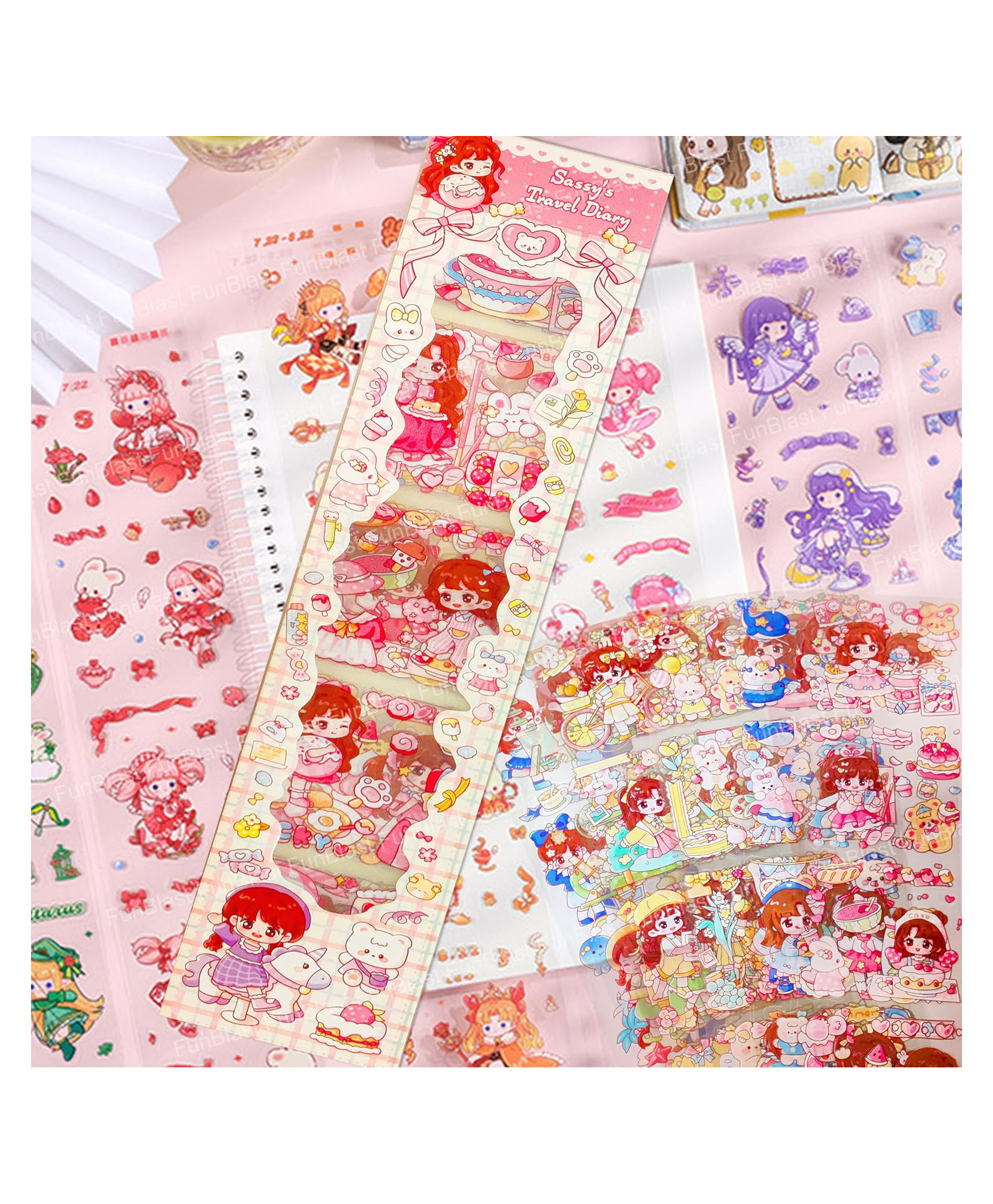 FunBlast Cute Cartoon Theme Kawaii Washi Stickers - 20 Sheets-image-42