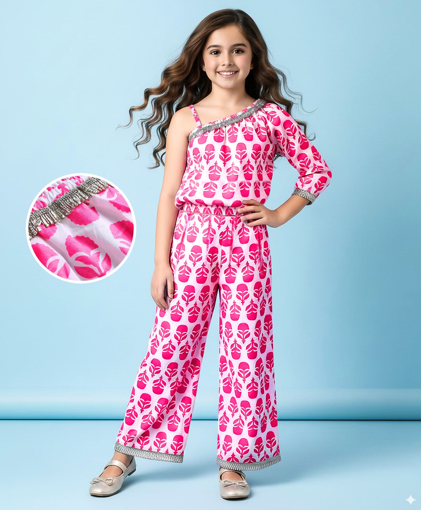 EARTHY TOUCH Cotton Woven Full Sleeves Indo Western Co-Ord Set with Floral Print - White & Pink-image-22