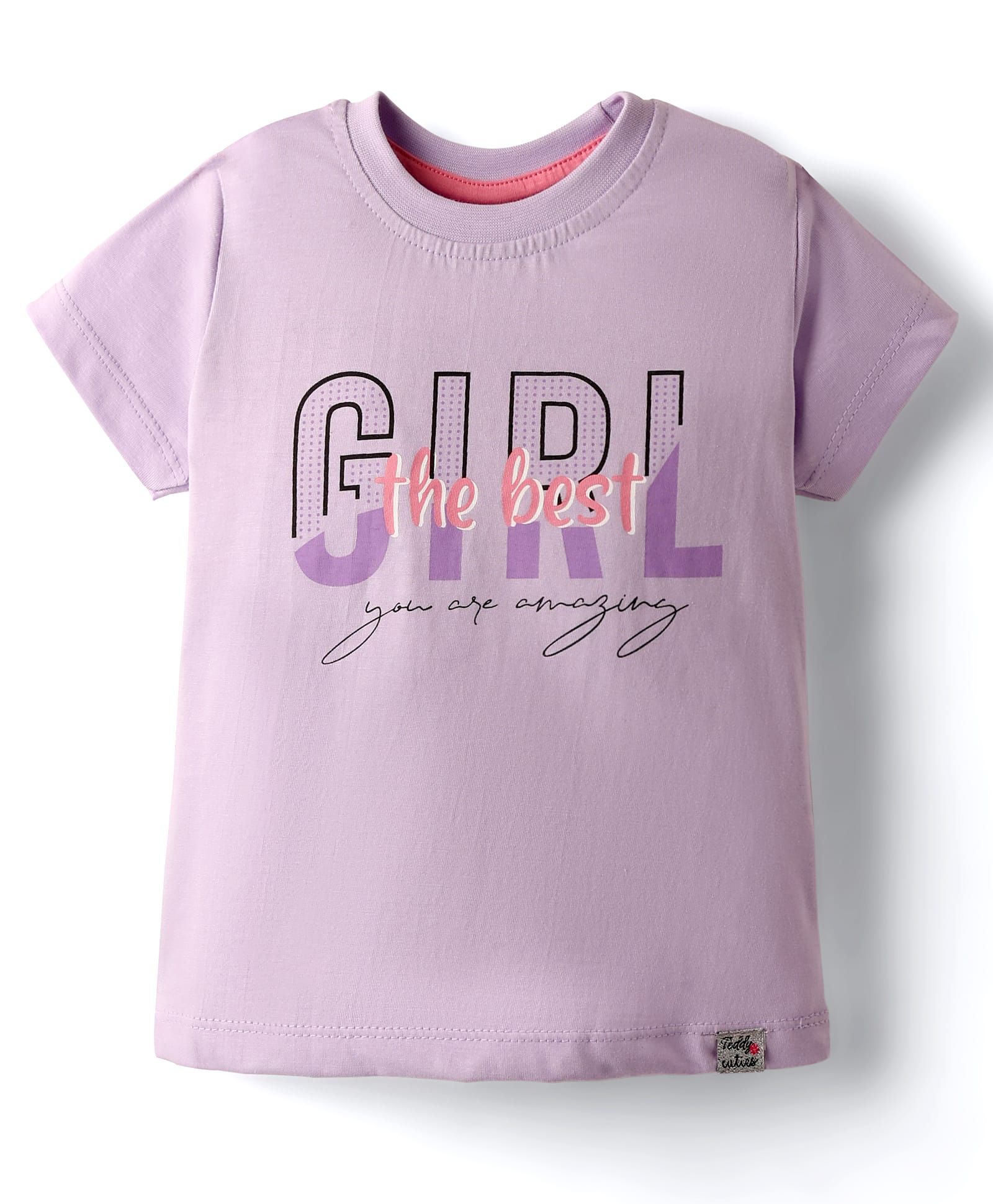 Teddy Sinker Knit Half Sleeves Top With Girl The Best Text Print - Plum-picture-25
