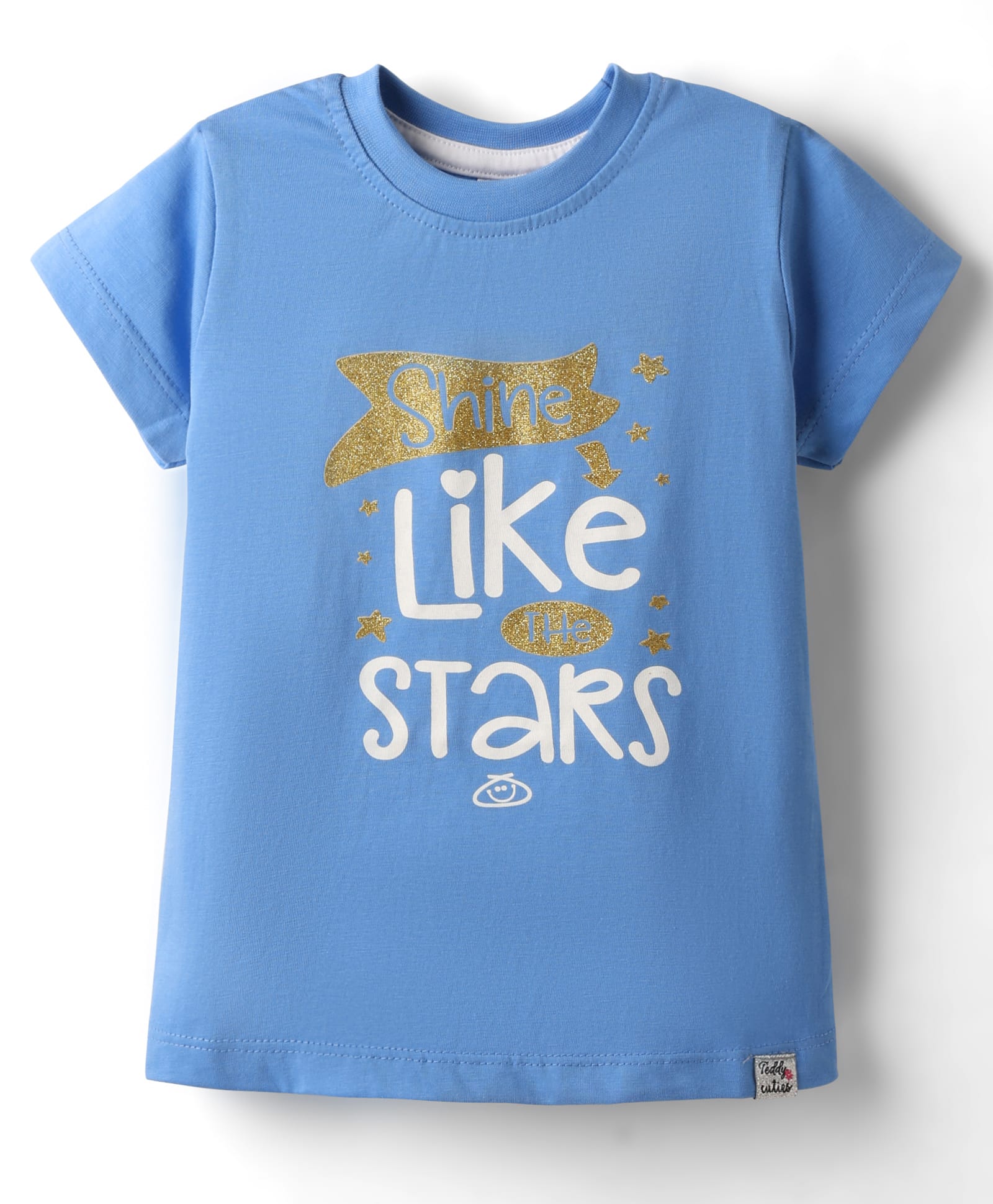 Teddy Sinker Knit Half Sleeves Top With Shine Like The Star Text Print - Blue-image-26