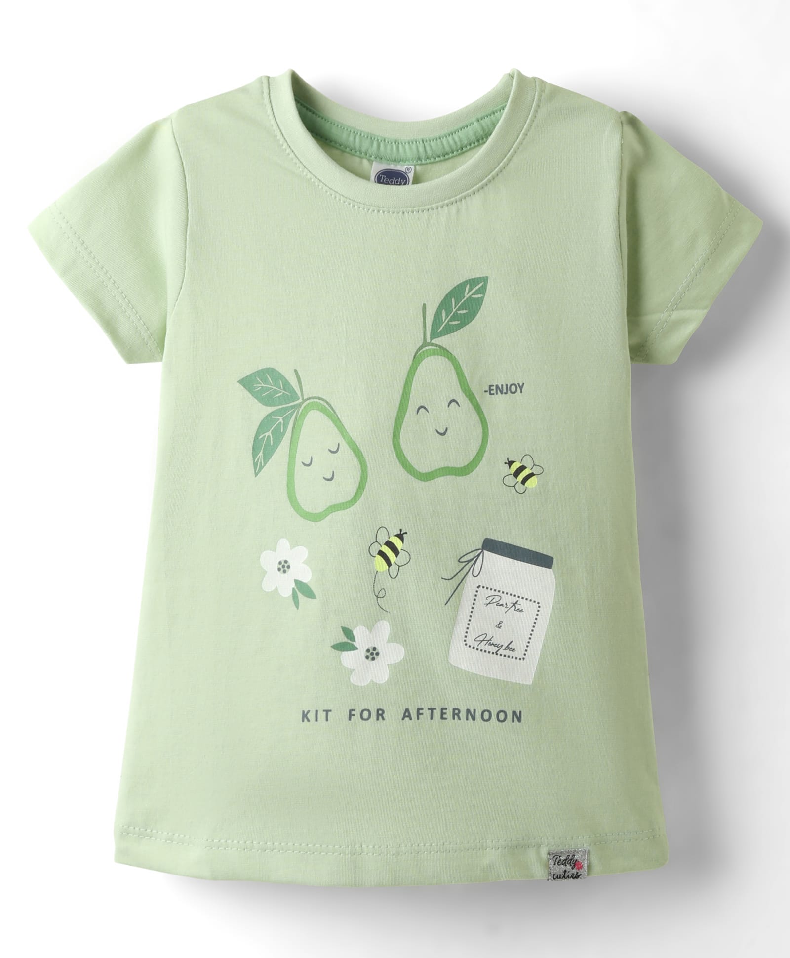 Teddy Sinker Knit Half Sleeves Top With Avacado Print - Light Green-picture-38