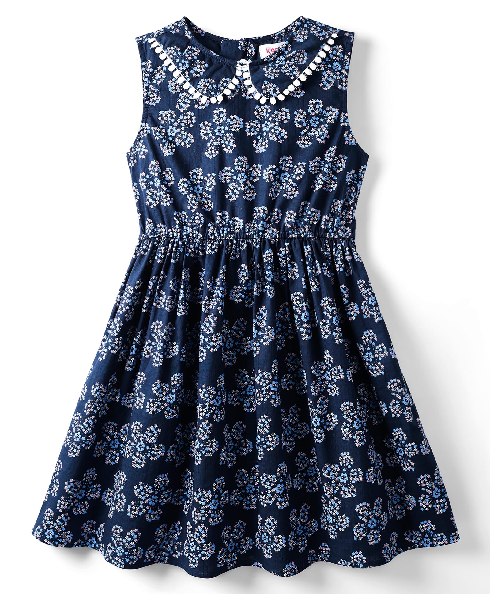kookie kids india Kookie Kids Woven Sleeveless Flared Dress with Floral Print - Navy Blue-picture-12