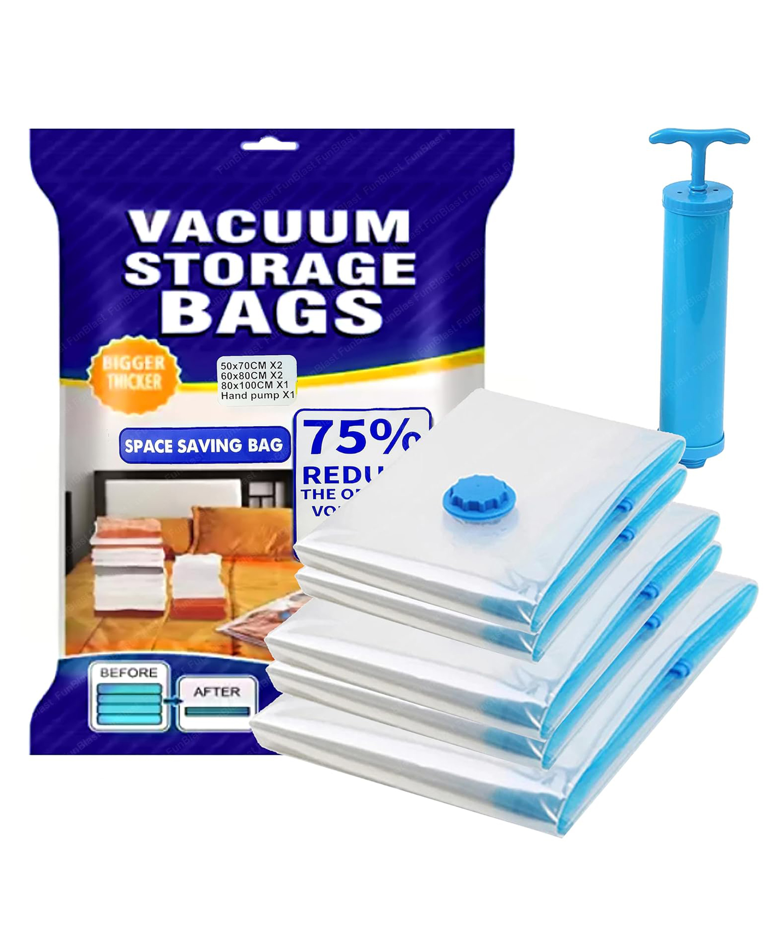 FunBlast Reusable Vacuum Storage Ziplock Space Saver Bags with Hand Pump Pack of 5-image-20