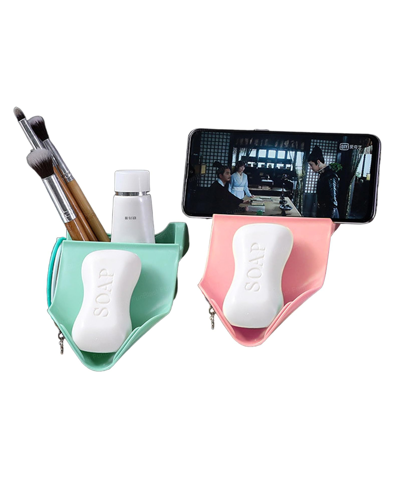 FunBlast Soap Dish Holder with Wall Mounted Sticker Pack of 2 Green & Light Pink-image-24