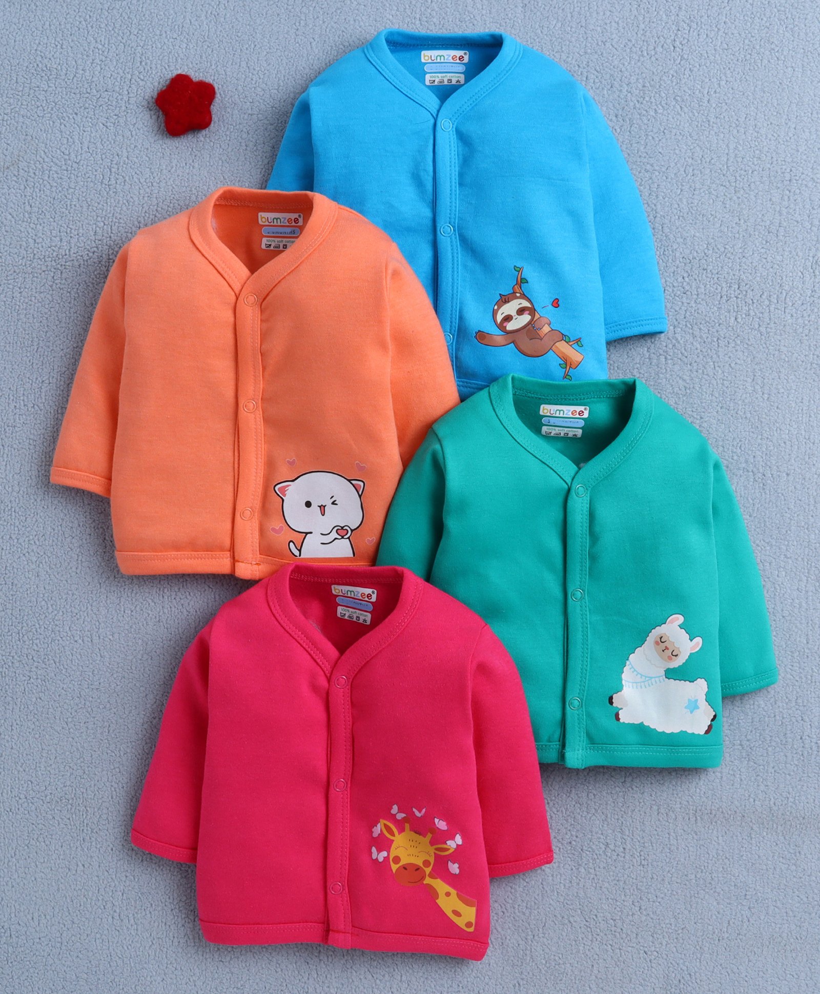 BUMZEE Cotton Knit Full Sleeves Animal Printed Jablas Pack of 4 - Multicolor-image-17