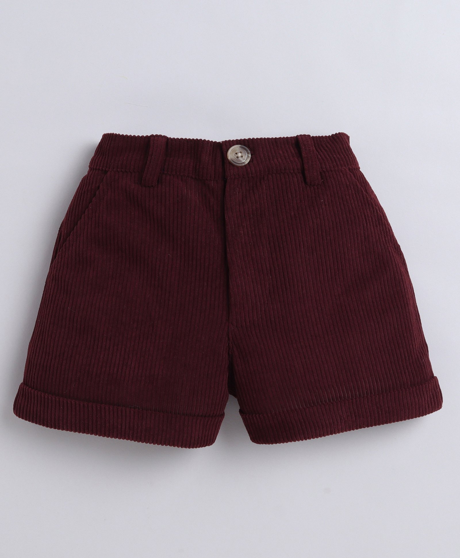 Aww Hunnie Corduroy Ribbed Shorts - Maroon-picture-3
