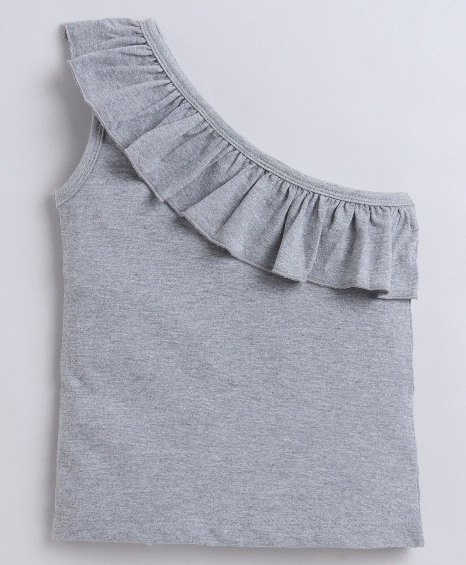 Aww Hunnie 100% Cotton Jersey One Shoulder Frill Detailed Top - Grey-picture-35
