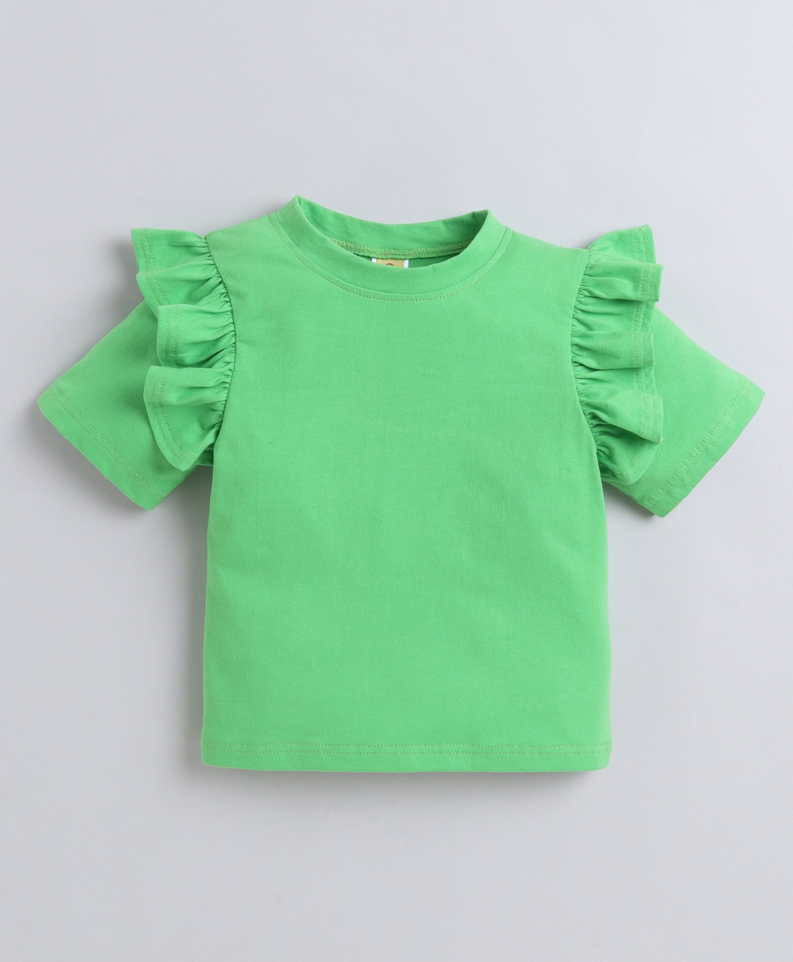 Aww Hunnie 100% Cotton Jersey Half Sleeves Frill Detailed Top - Green-picture-28