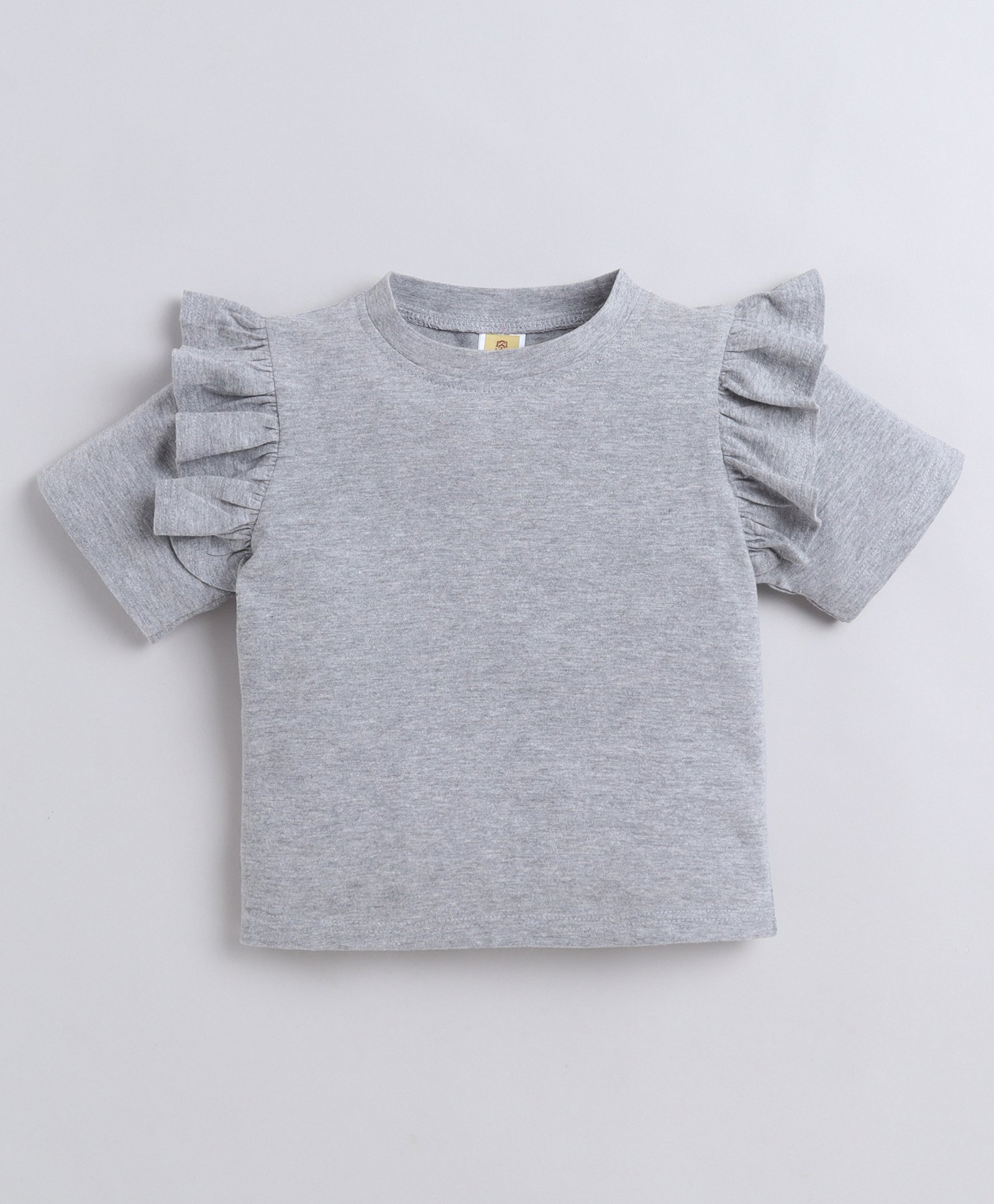 Aww Hunnie 100% Cotton Jersey Half Sleeves Frill Detailed Top - Grey-picture-17