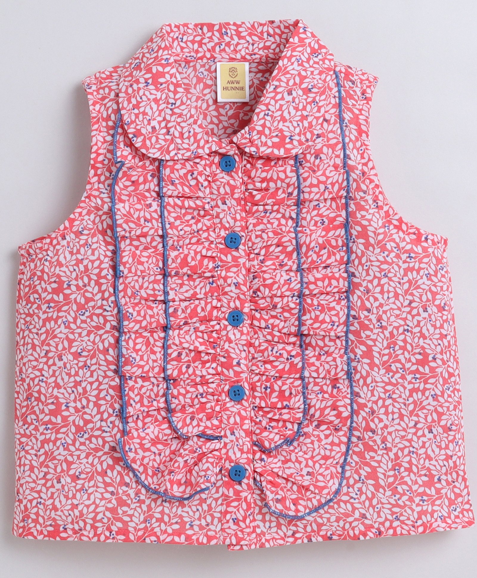 Aww Hunnie Cotton Sleeveless Leaves Printed Shirt Style Top - Pink-picture-7