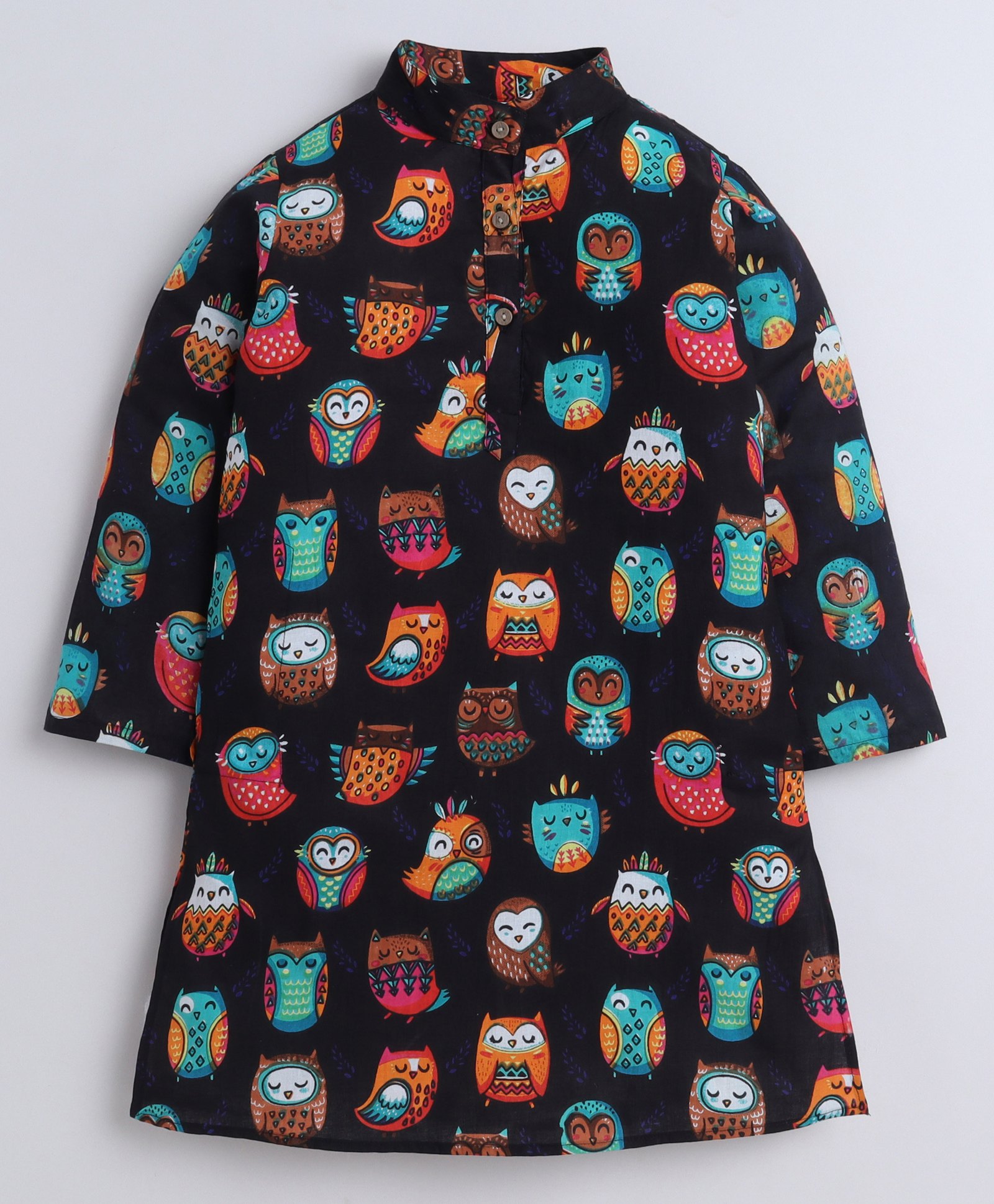 Aww Hunnie 100% Cotton Full Sleeves Owls Printed Kurta - Black-image-31