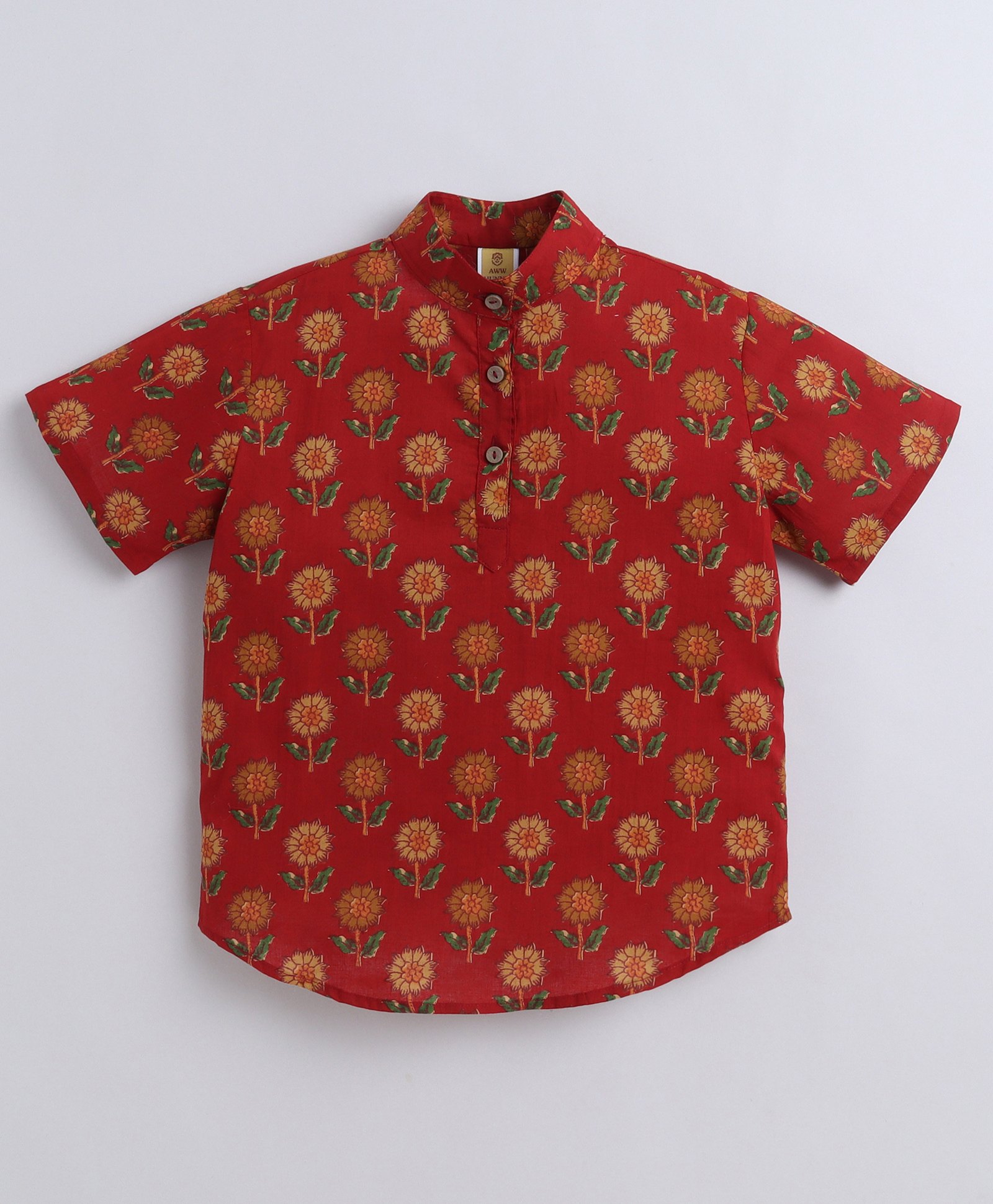 Aww Hunnie 100% Cotton Half Sleeves Jaipuri Floral Motifs Printed Short Kurta - Maroon-image-47