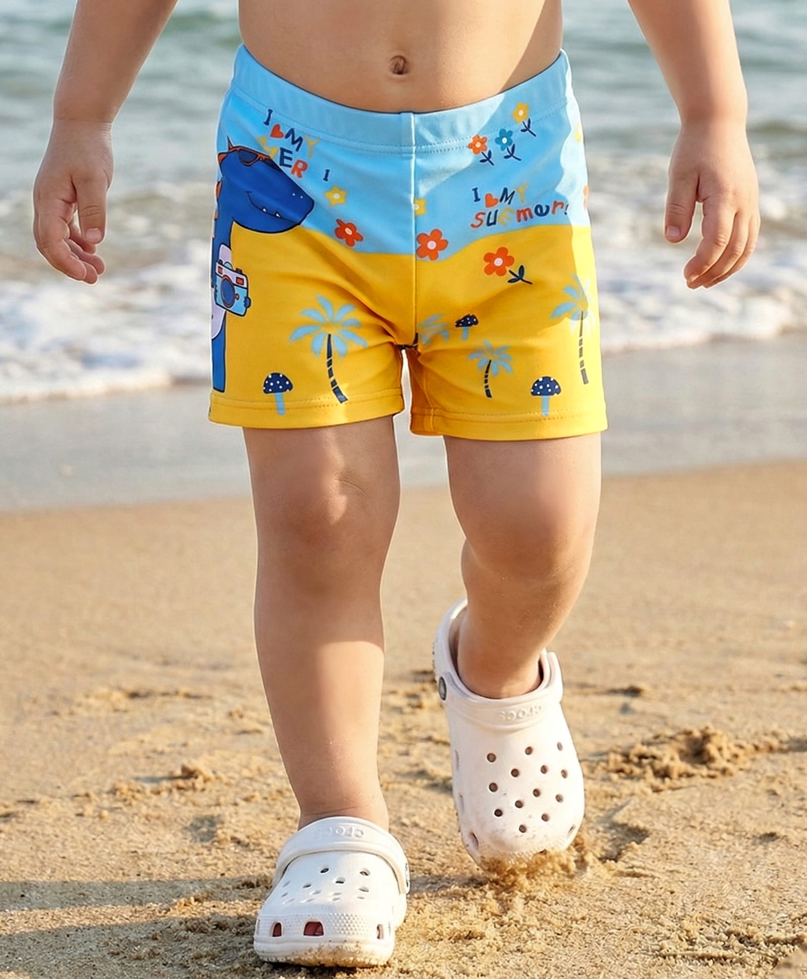 Babyhug Swimming Trunk With Dino Theme Print - Yellow-image-28