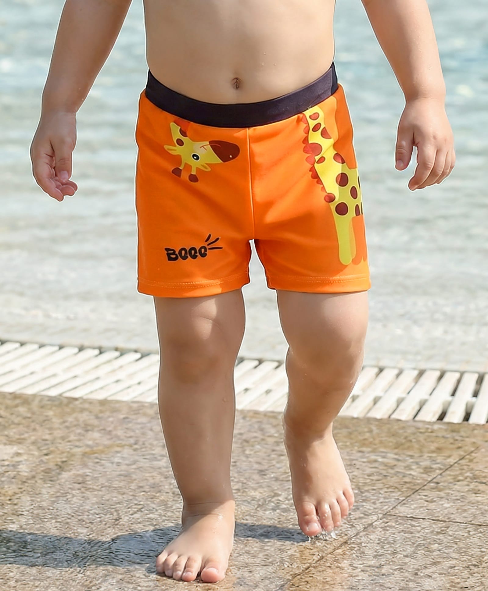 Babyhug Swimming Trunk With Giraffe Print - Orange