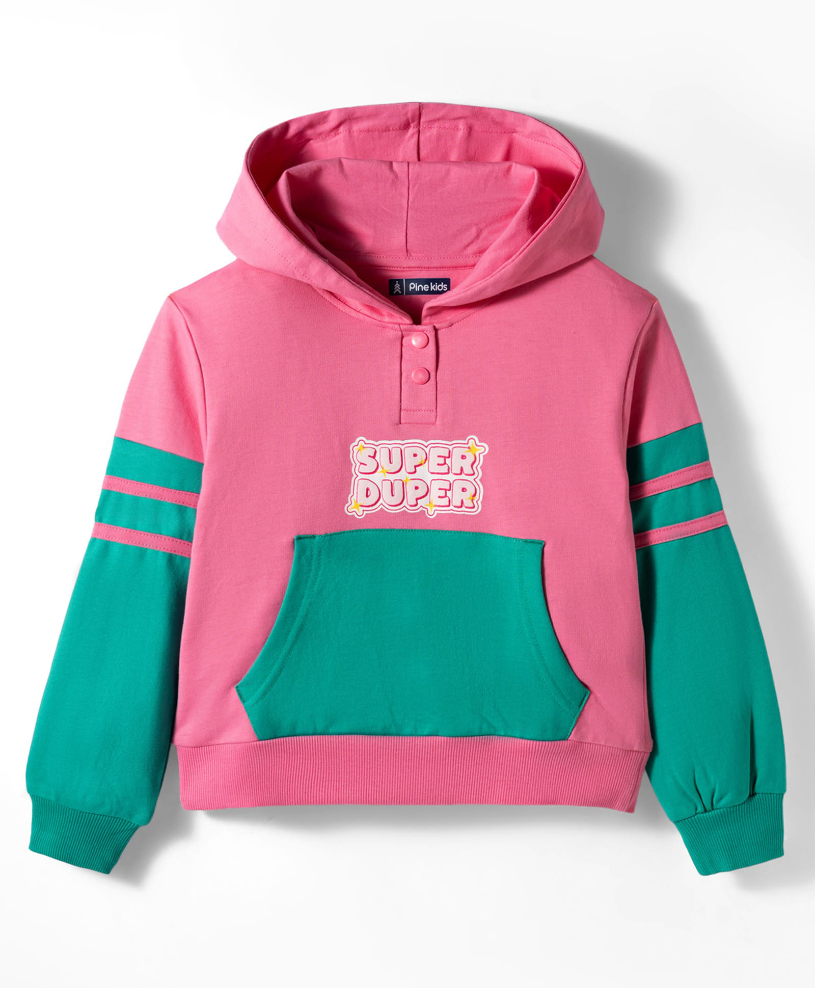 Pine Kids Cotton Knit Full Sleeves Hooded Sweatshirt with Text Print - Pink-picture-27