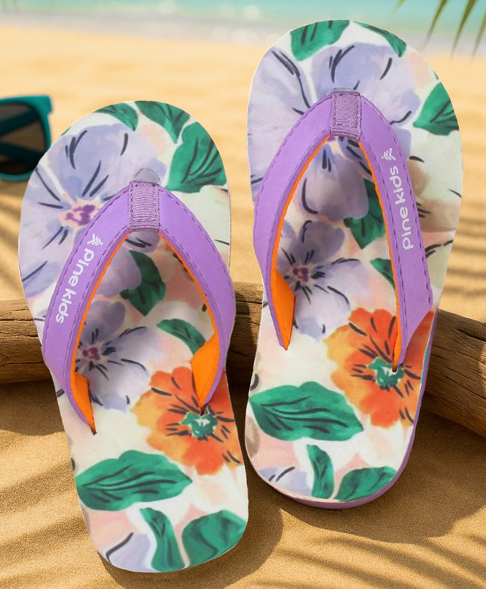 Pine Kids Slip On Floral Printed Flip Flops - Purple-image-17