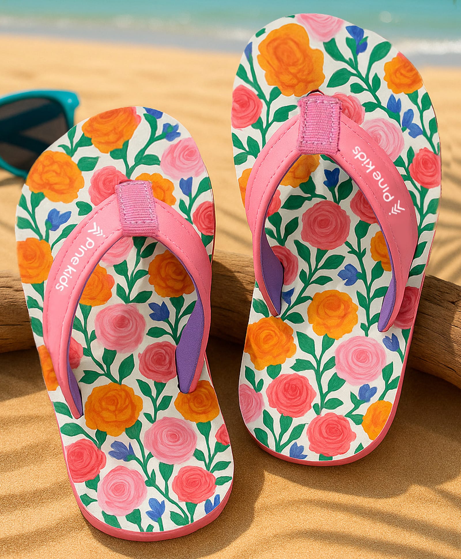 Pine Kids Slip On Flip Flops with Floral Print - Pink-image-14