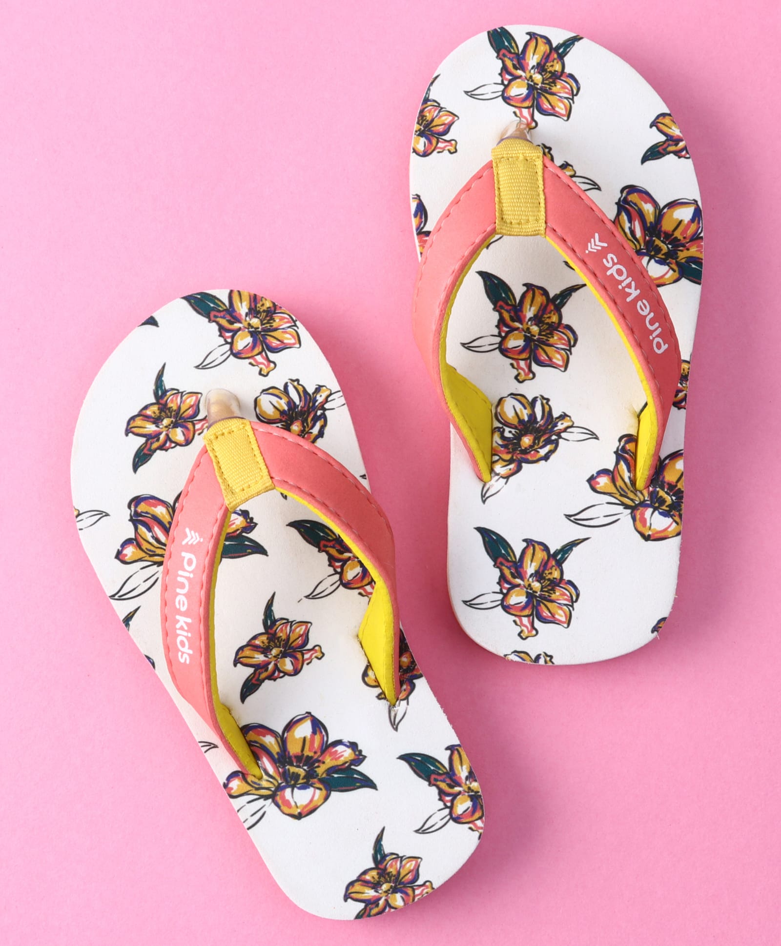 Pine Kids Slip on Flip Flops with Floral Print - White-picture-19