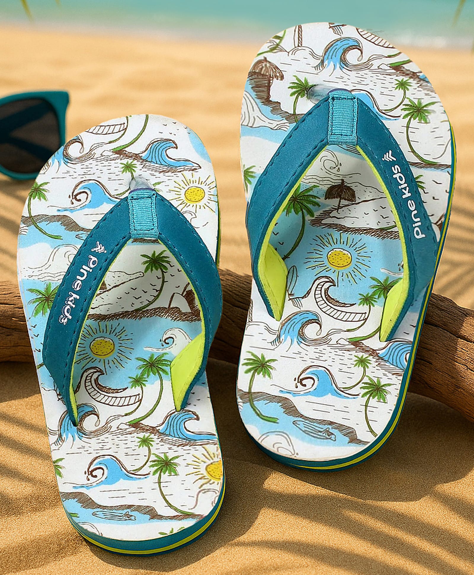 Pine Kids Slip On Flip Flops with Beach Theme Print - Blue-picture-21