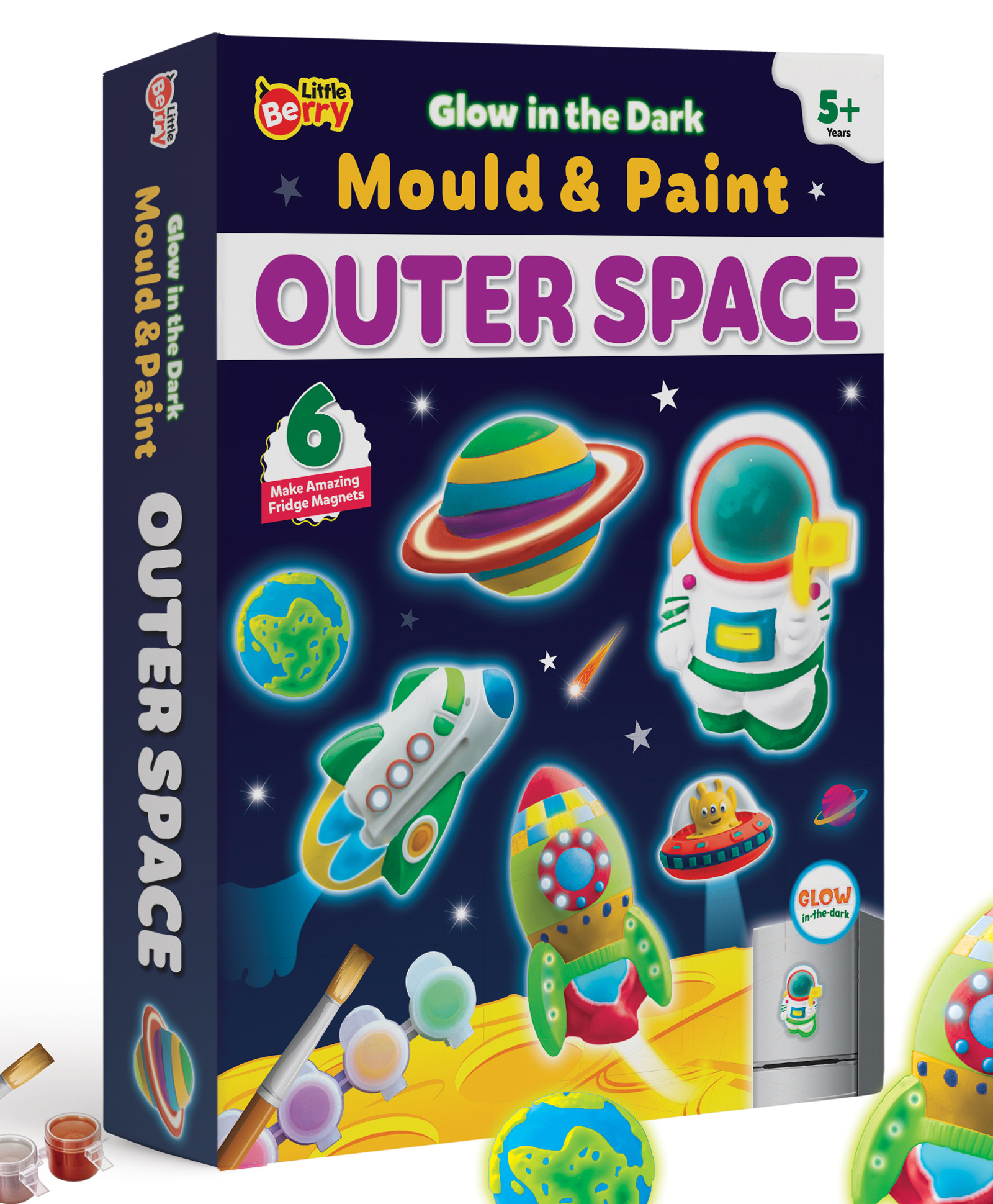 Little Berry DIY Mould and Paint Kit for Kids: Outer Space (Glow in the Dark) - Art & Craft Kit for Girls & Boys 3+ Years