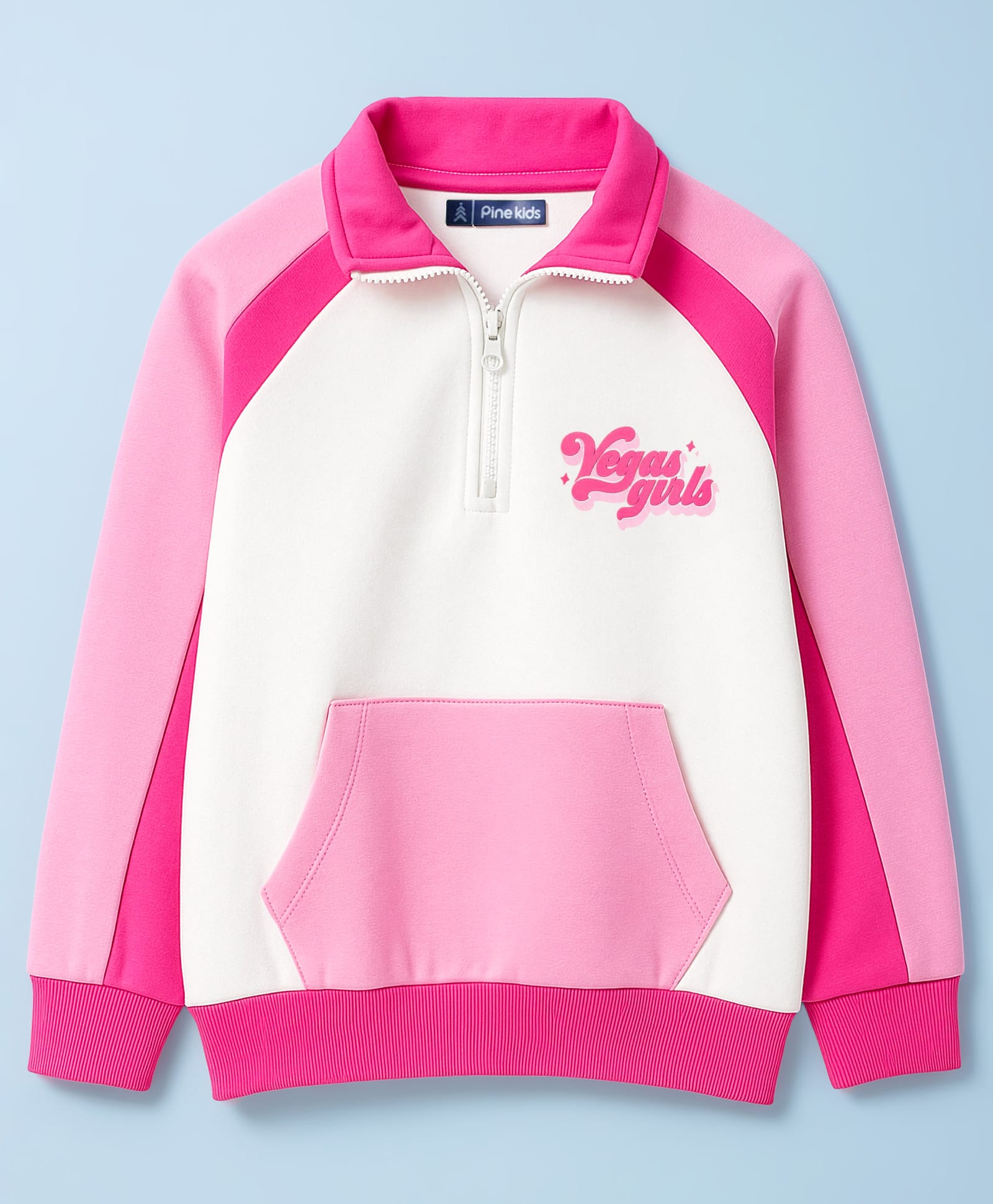 Pine Kids Cotton Knit Full Raglan Sleeves Sweatshirt With Text Print & Kangaroo Pockets - Pink & White-picture-34
