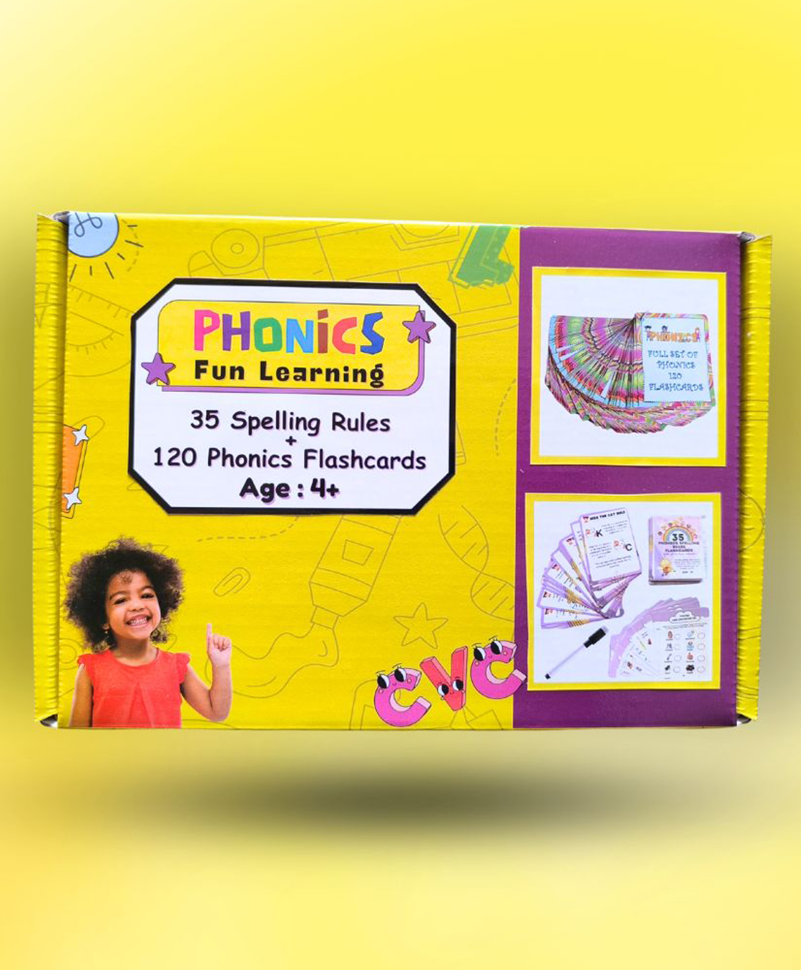 EDUSTAR Phonics Fun Learning (35 Spelling rules + 120 Phonics flashcards) - Essential Spelling Rules & Comprehensive Phonics Coverage Set - Multicolor-image-44