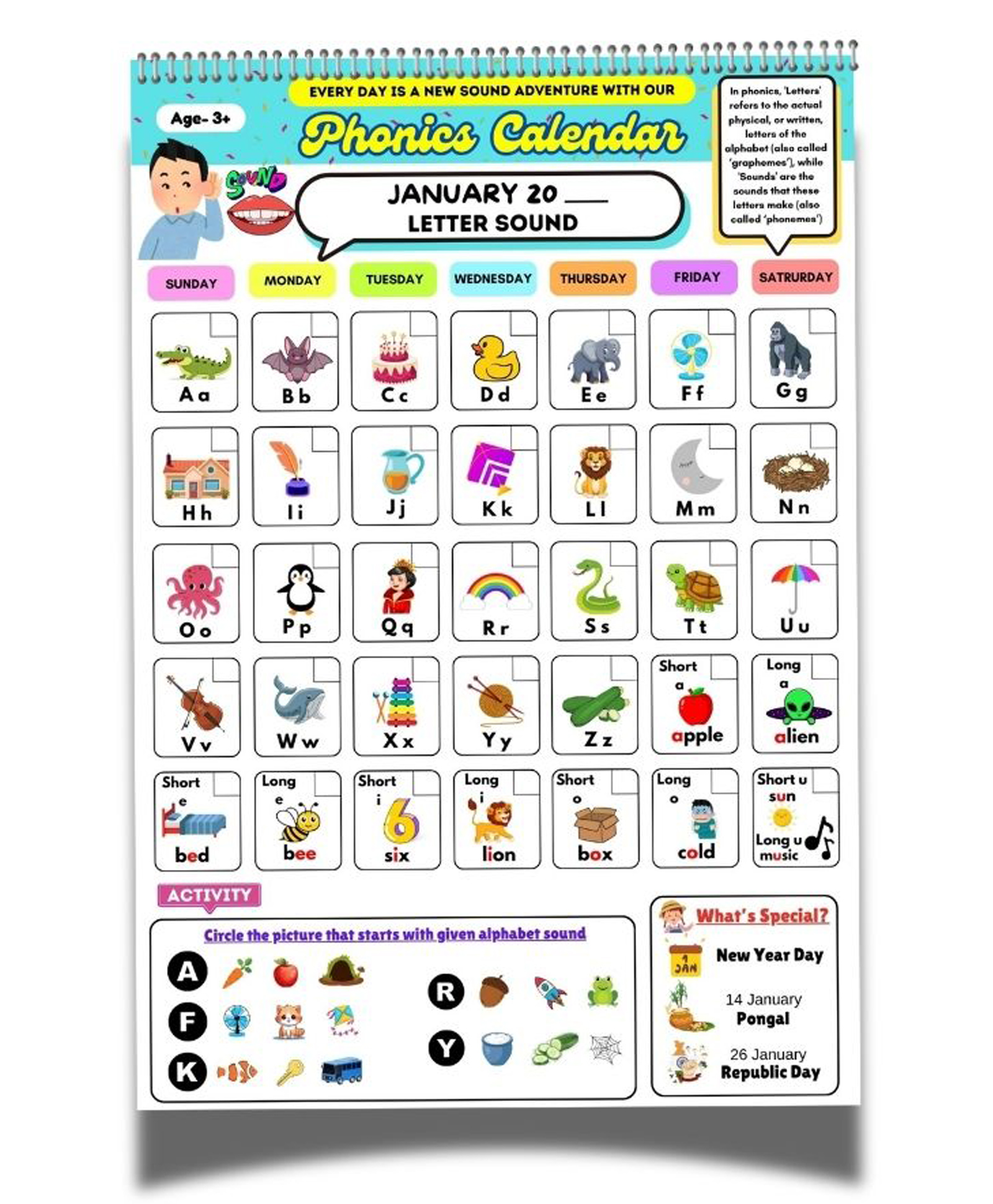 EDUSTAR Phonics Calendar - Interactive Learning Tool for Monthly Phonics Practice - Multicolor-image-30