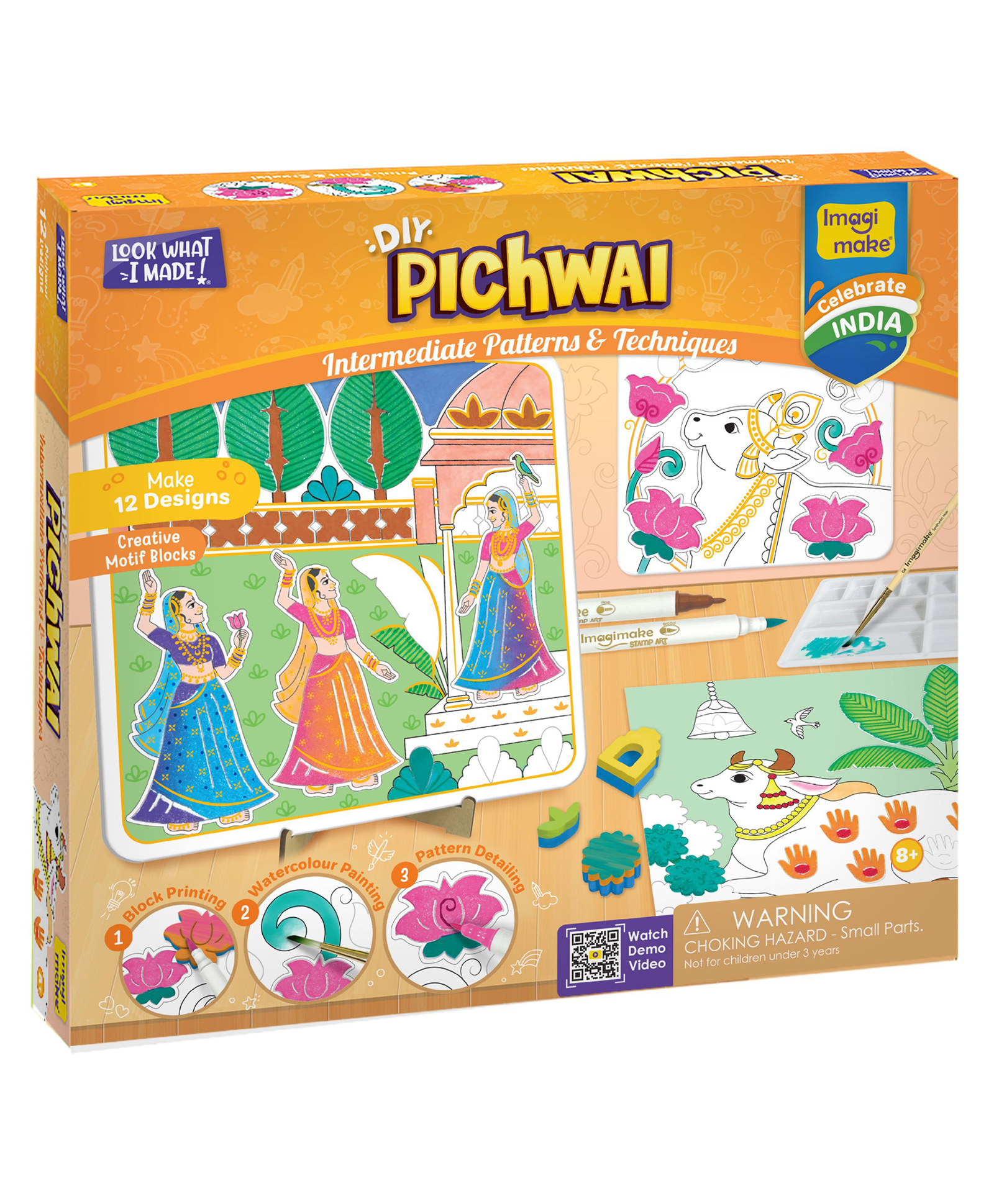 Imagimake Art & Craft DIY Pichwai Painting & Colouring Kit Using Water Brush Pen & Stamps - Multicolor